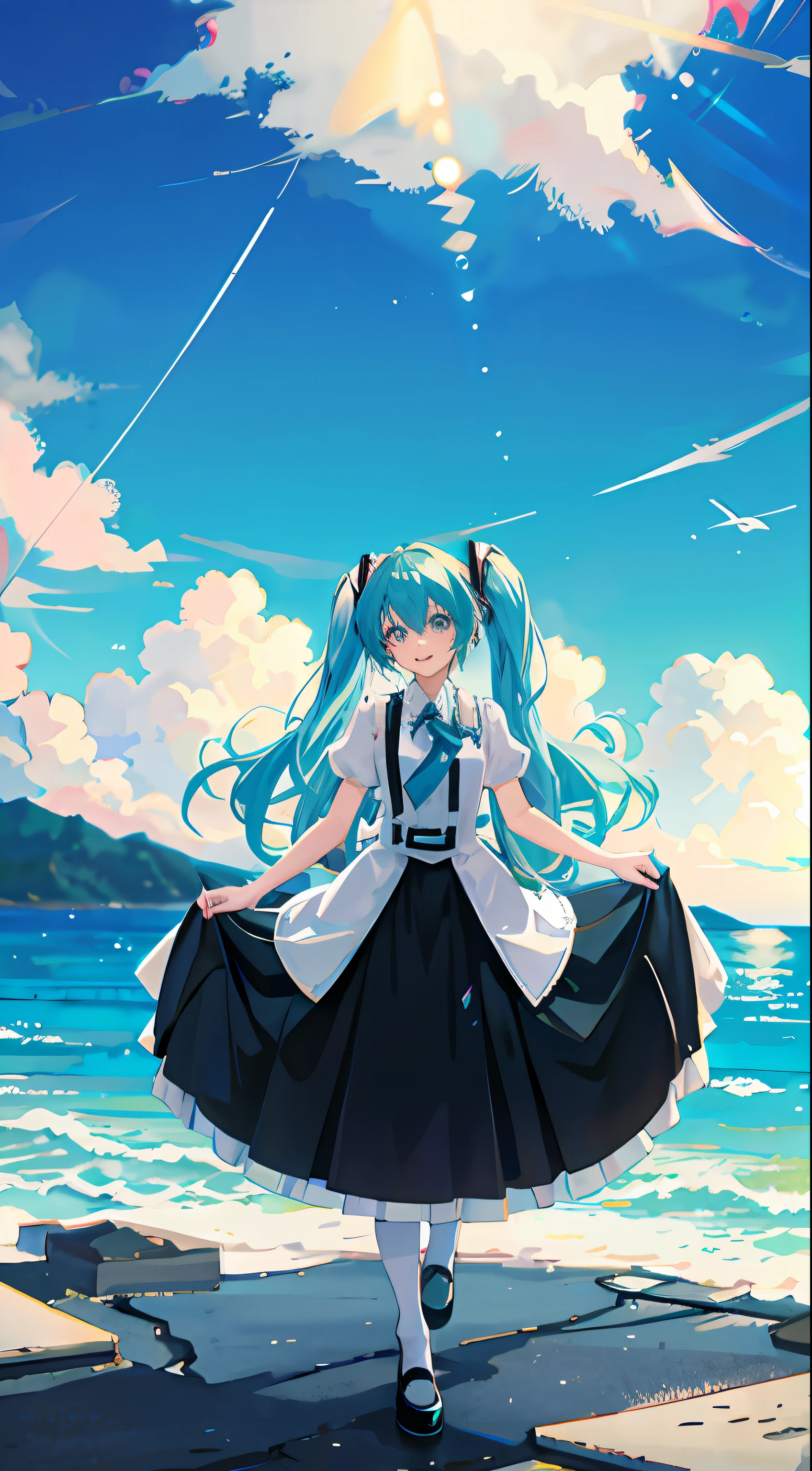 showing,anime girl with long blue hair and a white shirt and black skirt, Hatsune Miku, Portrait of Hatsune Miku, Hatsune Miku short hair, vocaloid, hatsune miku portrait, Os amigos, mikudayo, Anime girl with teal hair, Hatsune Miku cosplay, hatsune miku face, style of anime4 K, An anime girl, attractive anime girls