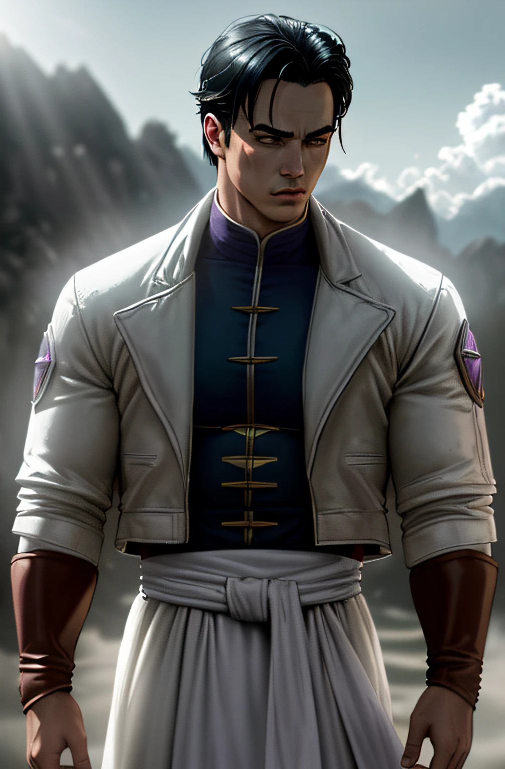 Gohan as Epic Superman, realista, desbotado, cores neutras, ((((hdr)))), (((((cores silenciadas)))), cena intrincada, artstation, hiperdetalhado, Film filming, luzes quentes, dramatic light, detalhes intrincados, vinheta, fundo complexo, [[teal e laranja]], slate grey atmosphere, perfect  lighting, sombreamento perfeito, (fotorrealista: 1.6), (((jaqueta roxa))),