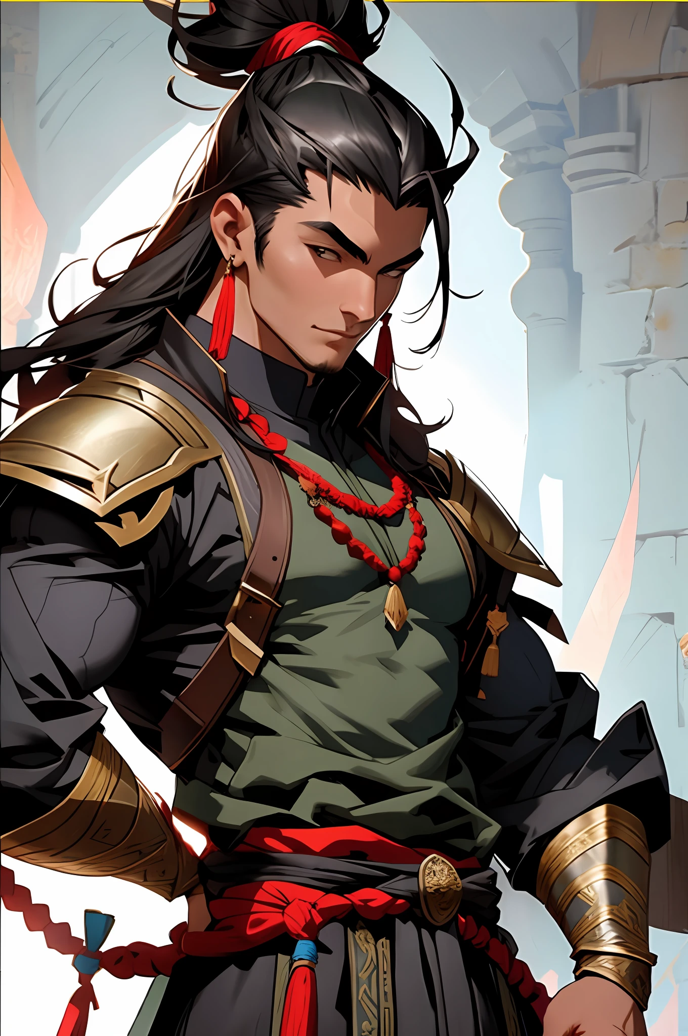 Muscular handsome great Legendary warrior medieval moroccan samurai full body outfit