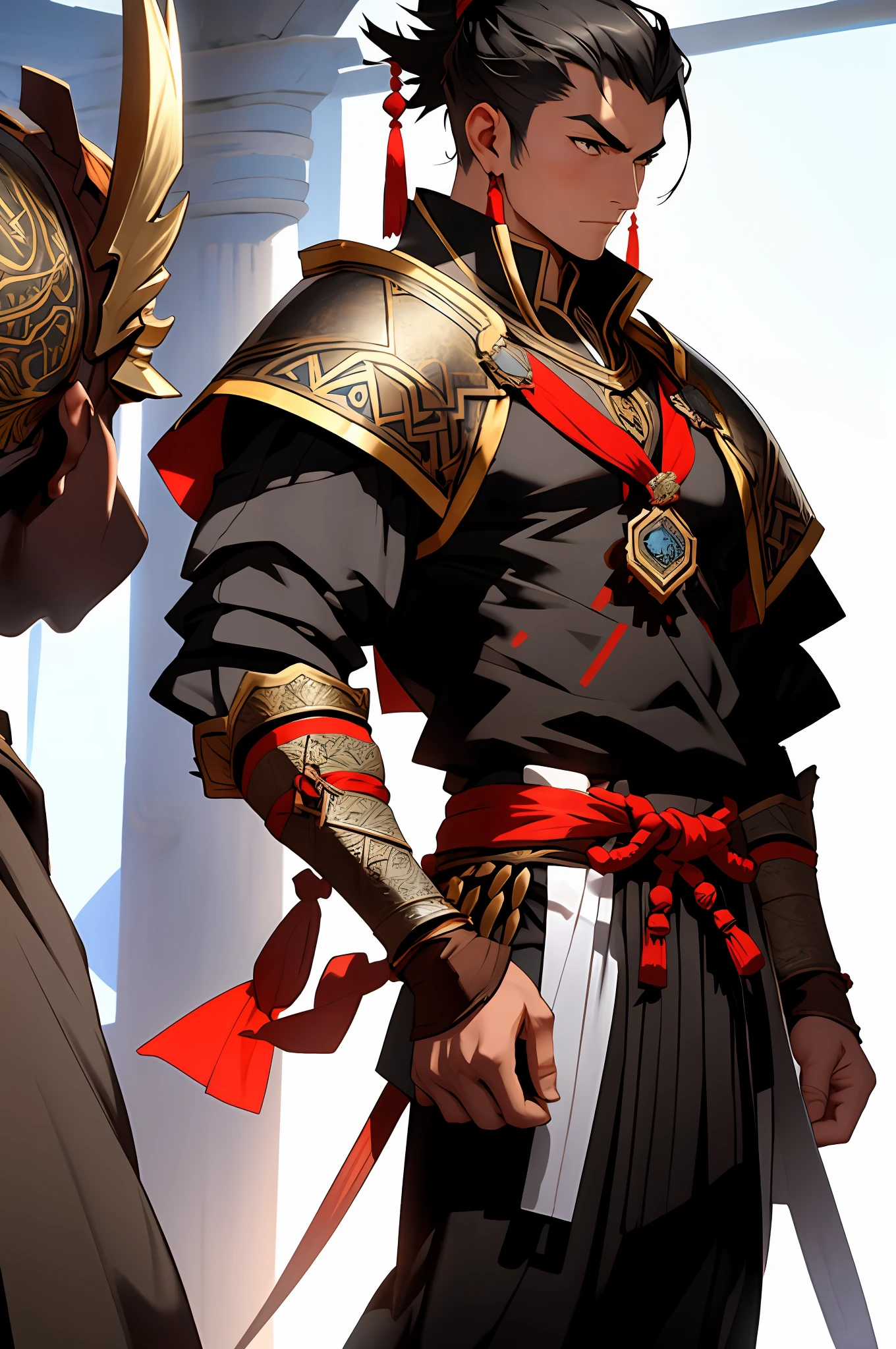 Muscular handsome great Legendary warrior medieval moroccan samurai full body outfit