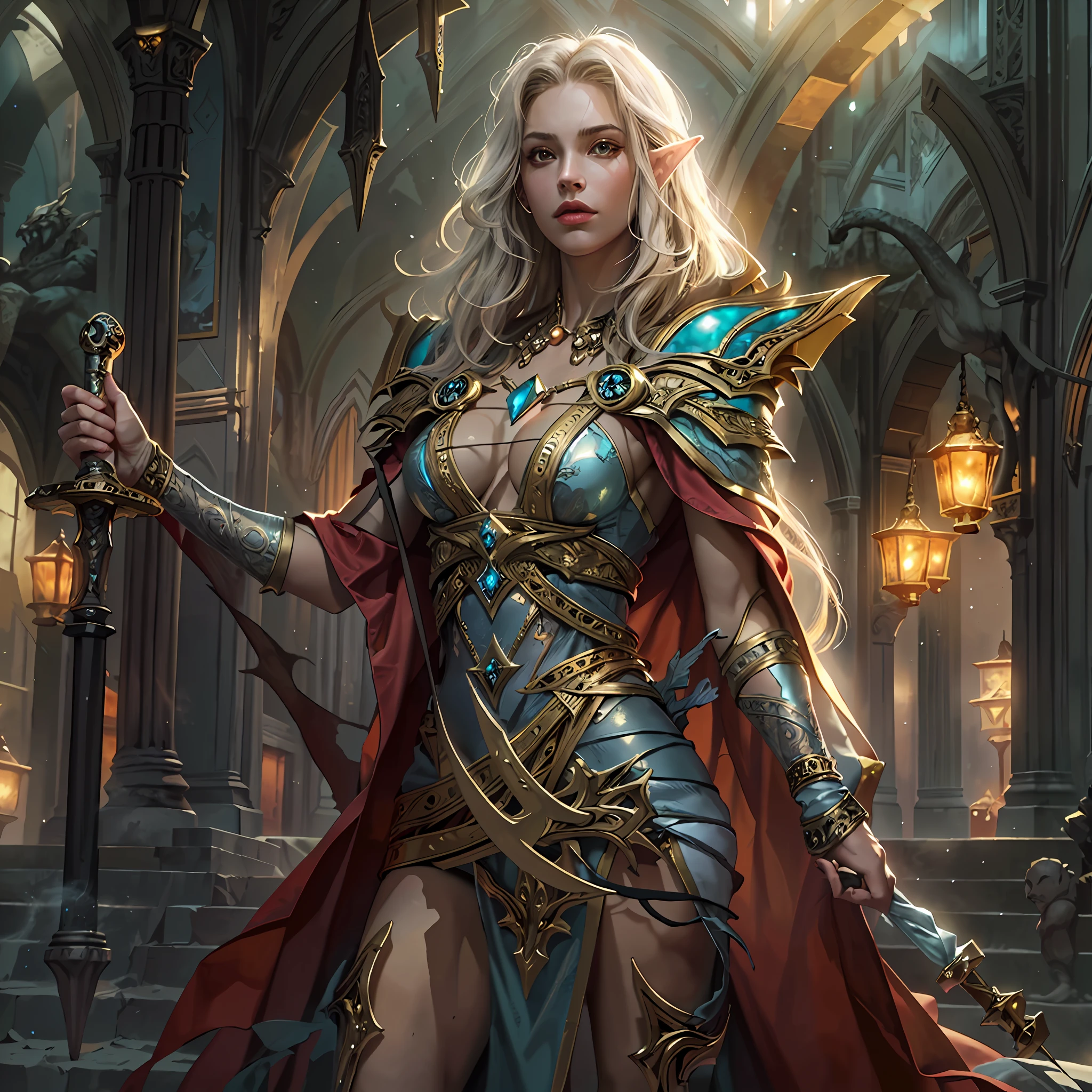 high details, best quality, 8k, [ultra detailed], masterpiece, best quality, (extremely detailed), full body, ultra wide shot, photorealistic, fantasy art, dnd art, rpg art, realistic art, a wide angle picture of an epic female elf, arcane warrior, warrior of magic, fighter of the arcana, full body, [[anatomically correct]] full body (intricate details, Masterpiece, best quality: 1.5) casting a spell (intricate details, Masterpiece, best quality: 1.5), casting an epic spell, [colorful magical sigils in the air],[ colorful arcane markings floating] (intricate details, Masterpiece, best quality: 1.5), holding an [epic magical sword] (1.5 intricate details, Masterpiece, best quality (intricate details, Masterpiece, best quality: 1.5) holding epic [magical sword glowing in red light(intricate details, Masterpiece, best quality: 1.5). in fantasy urban street),(intricate details, Masterpiece, best quality: 1.5), a female beautiful epic elf wearing elven leather armor(intricate details, Masterpiece, best quality: 1.5), high heeled leather boots, ultra detailed face,  thick hair, long hair, dynamic hair, fair skin intense eyes, fantasy city background (intense details), sun light, backlight, depth of field (1.4 intricate details, Masterpiece, best quality), full body, (intricate details, Masterpiece, best quality: 1.5), high details, best quality, highres, ultra wide angle