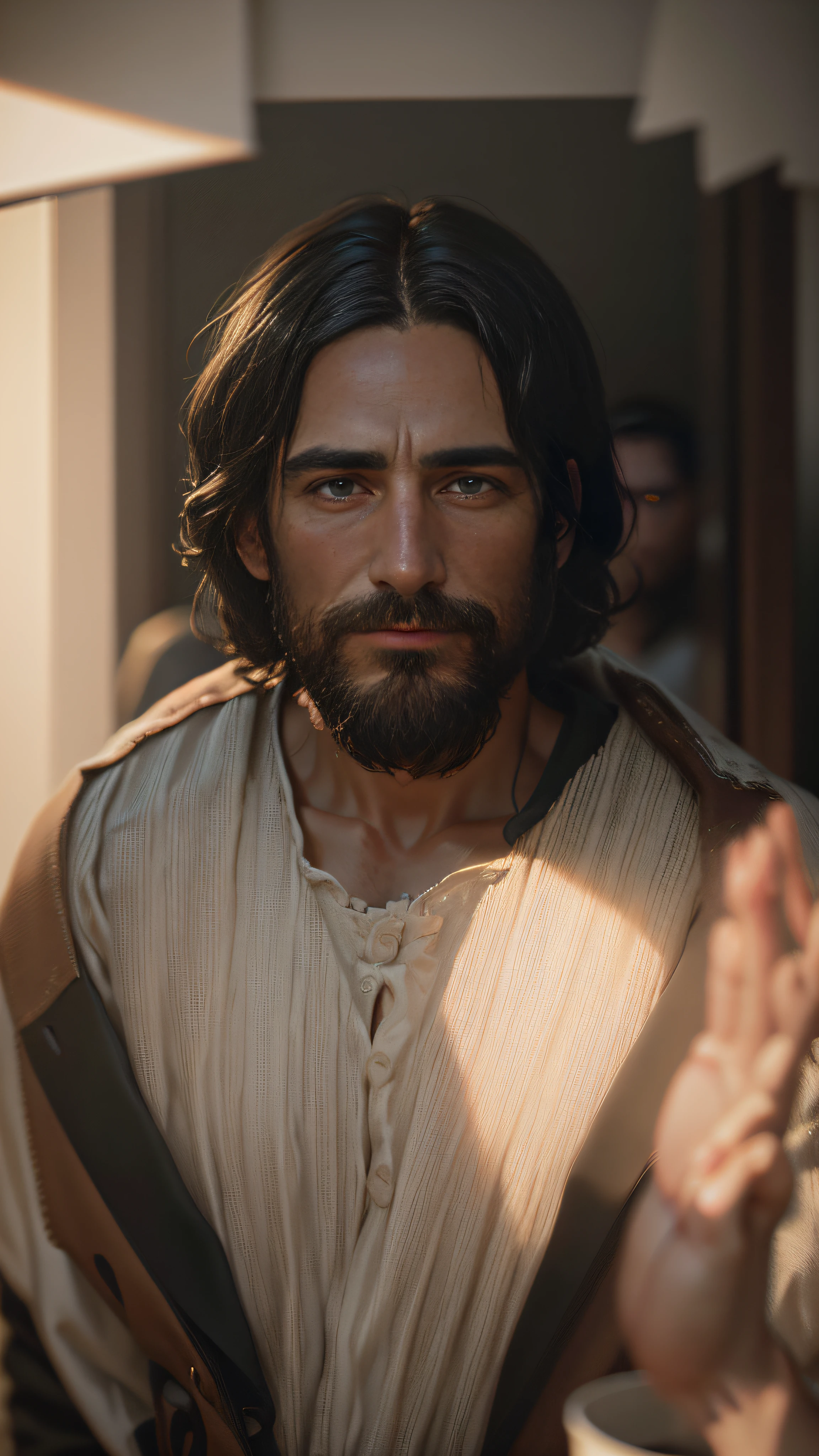 Jesus Christ, Jesus Christ of Nazareth. High detail, social realism, surrealism, depth of field, cinematic lighting, chromatic aberration, blurry, reflection light, ray tracing, JPEG artifacts, shadow, super detail, high detail, high quality, best quality, 16k --auto --s2