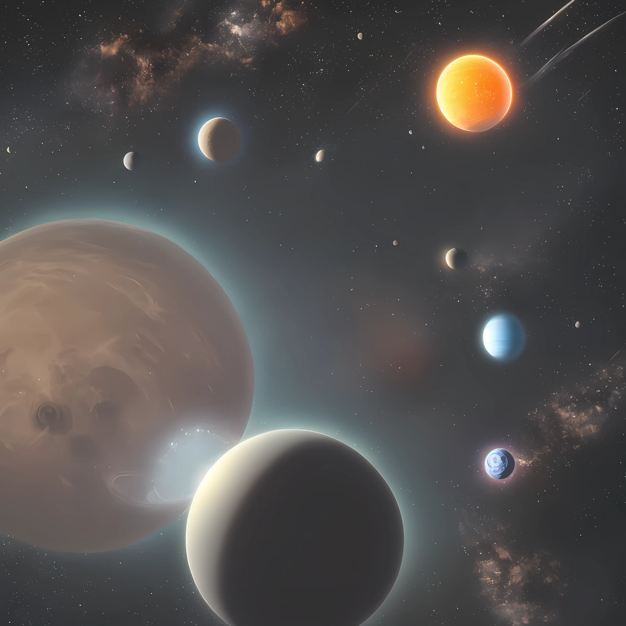 Generate a surreal space scene with a gas giant planet and its rings towering over a barren moon's surface.