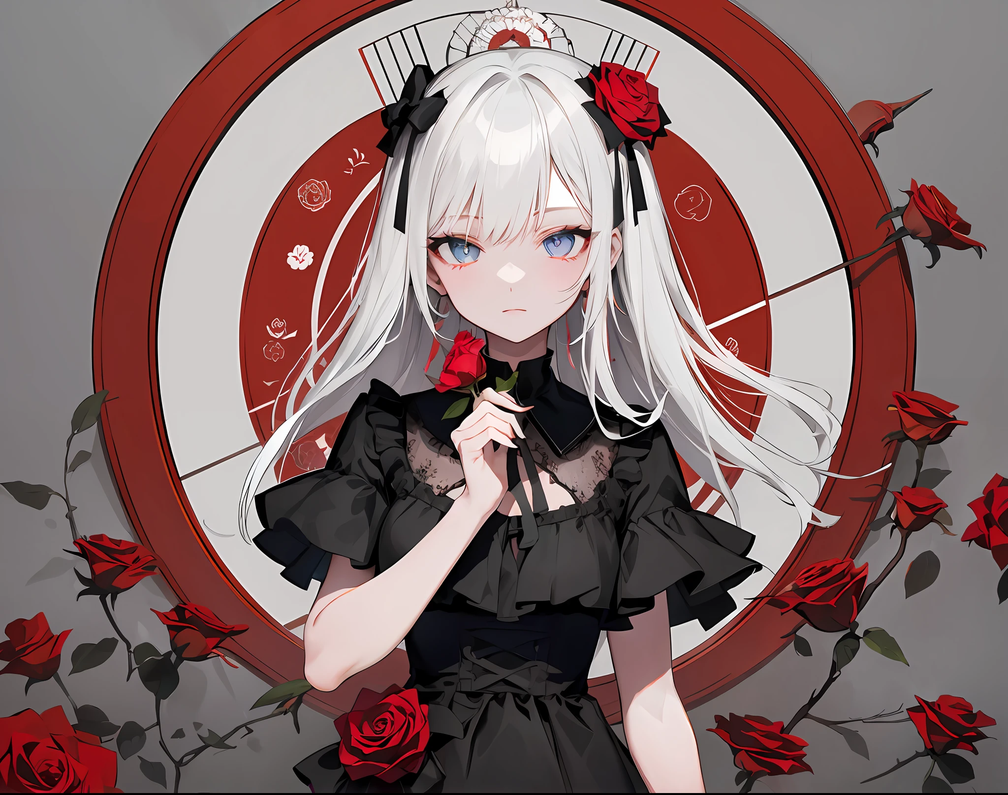Beautiful eyes without red light、Holding a rose flower