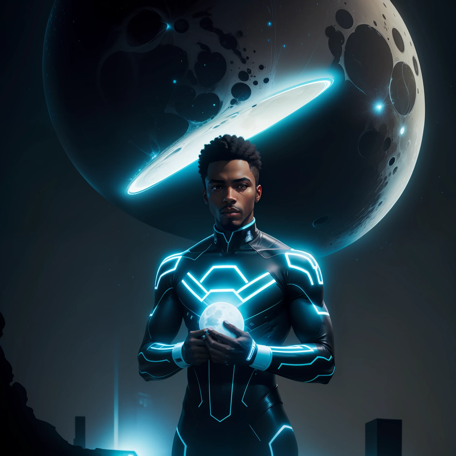 black man with tron, moon