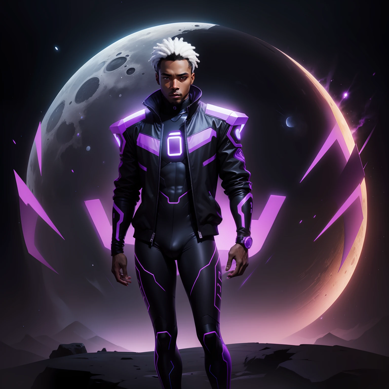 black man with tron purple, moon