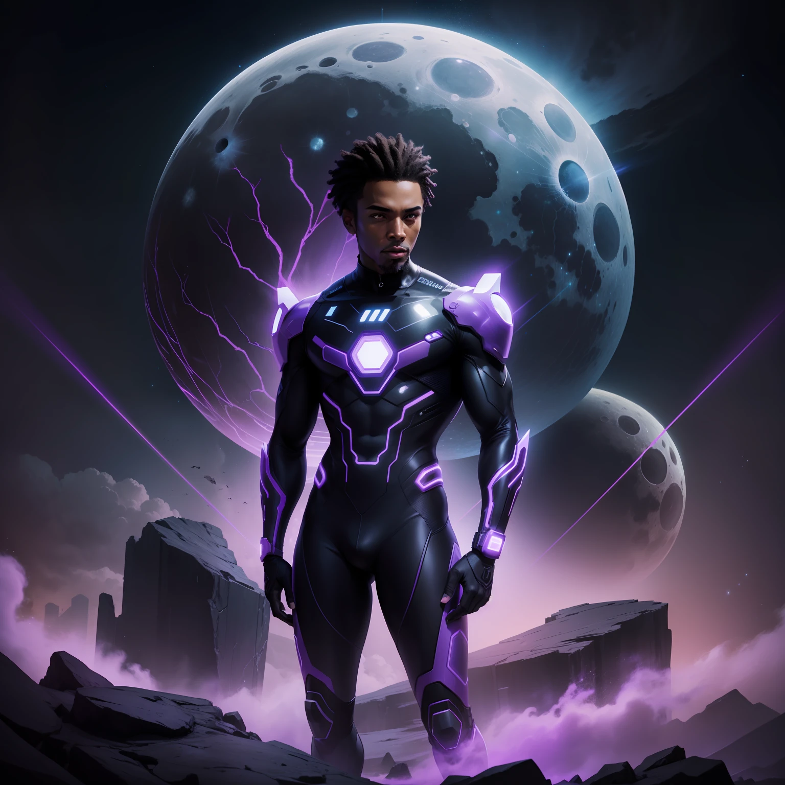 black man with tron purple, moon