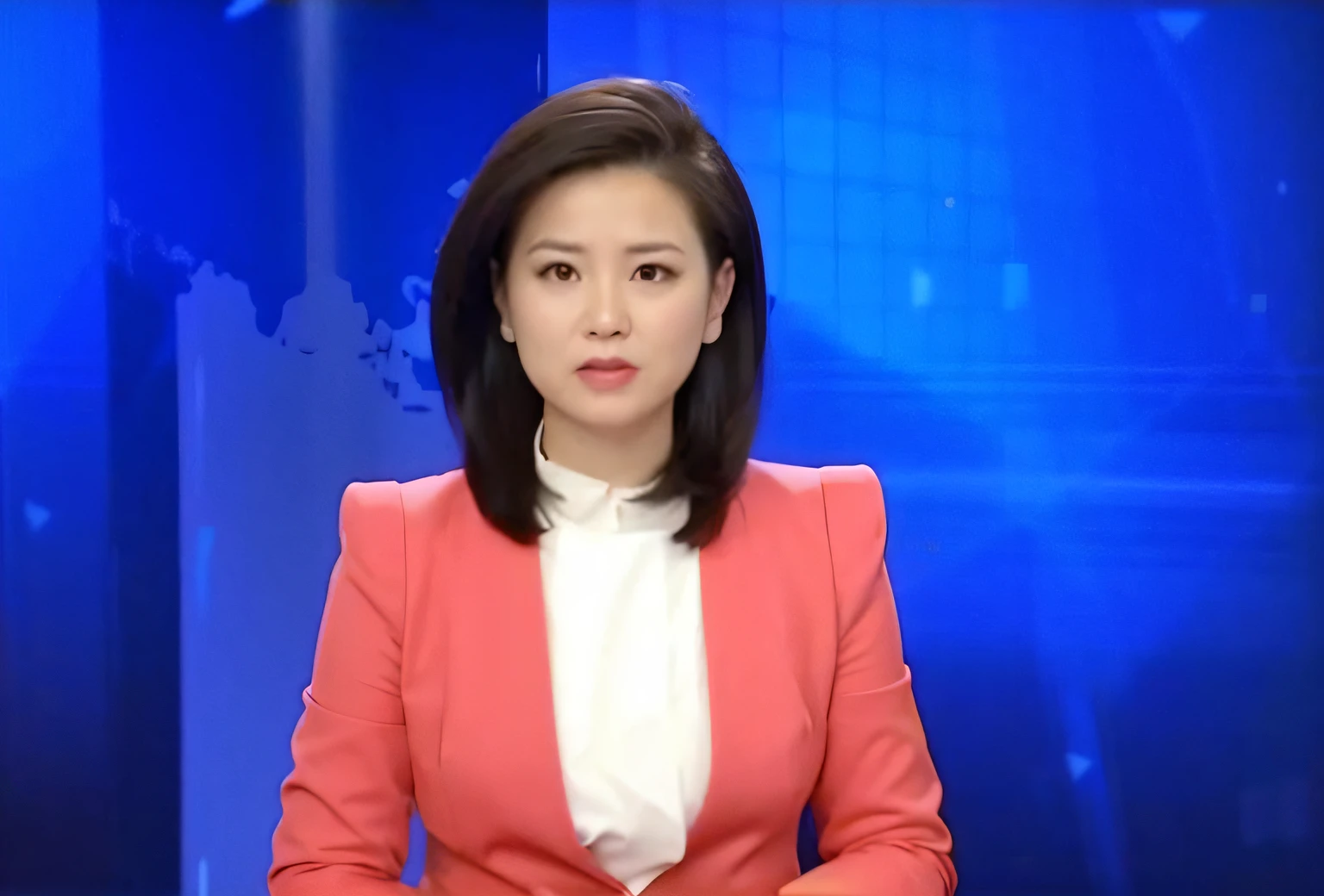 Woman in formal dress sitting at desk,holding a mic, news broadcast, xintong chen, journalist photo, TV news, Gemma Chen, Yun Ling, news footage, wenfei ye, lulu chen, mingchen shen, news coverage, Zhang Pengzhen, high quality news footage, Zhang Wanting, cindy avelino, xiaofan zhang