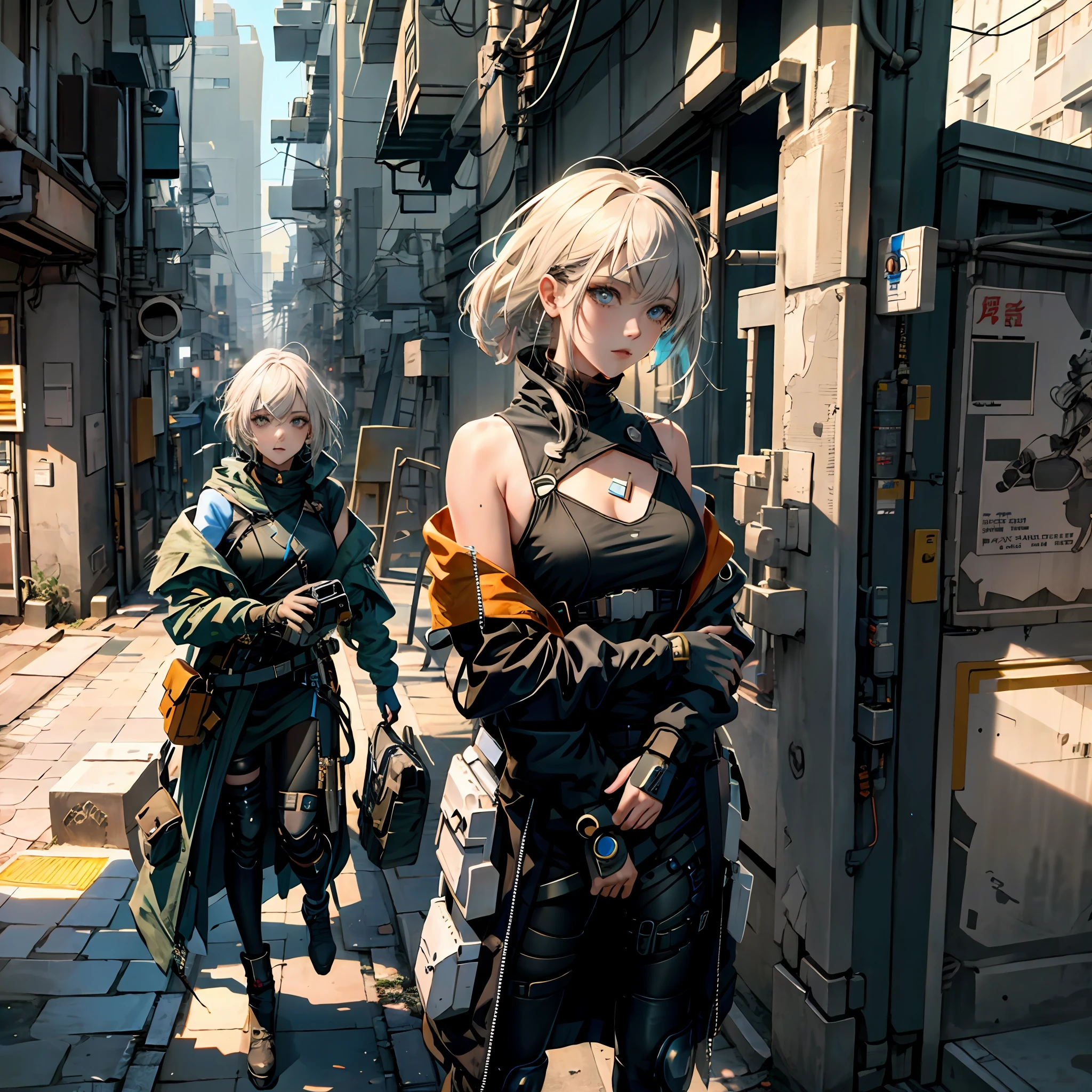 A cyberpunk female figure,Ray traching,Many-Layer Textures,largeaperture,depth of fields,Surface Coloring,MAXIMUM DEFINITION,post-proces,Material interactions are precisely simulated with each other,Delicate face,low chest,Bare shoulders,,nabel,upper legs,perfectly proportions,超高分辨率,blanche