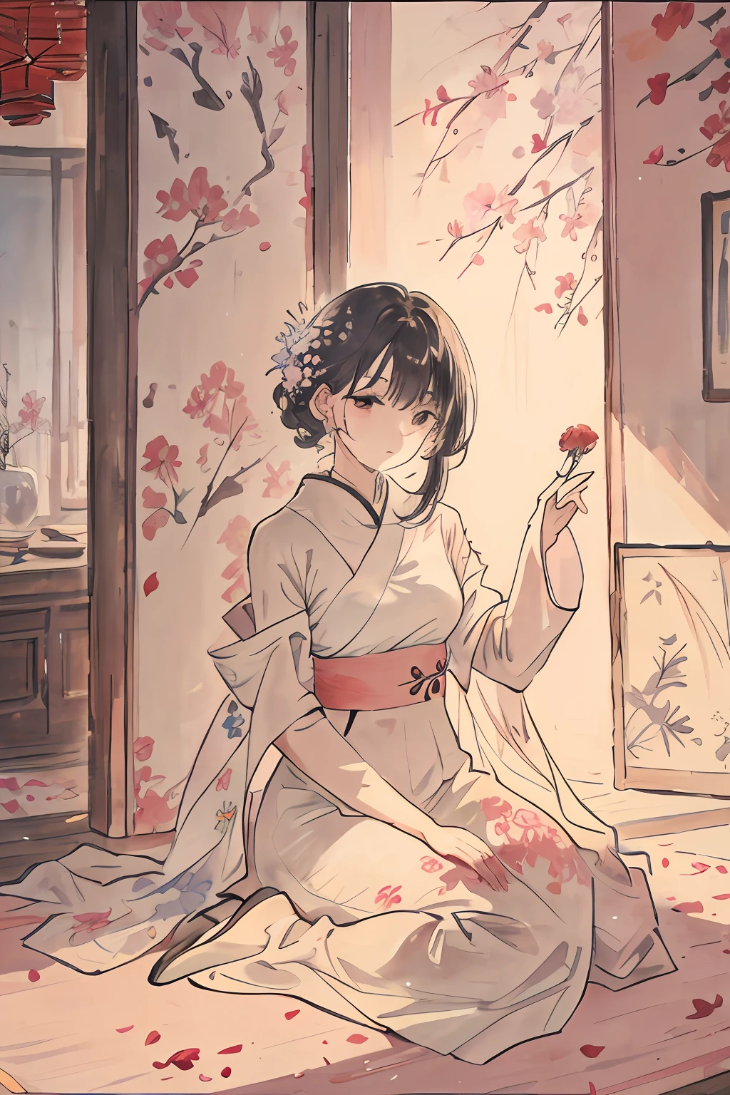 florals、Art Panels、interiors、The color should be light and not assertive.、The inside of the frame is full of petals