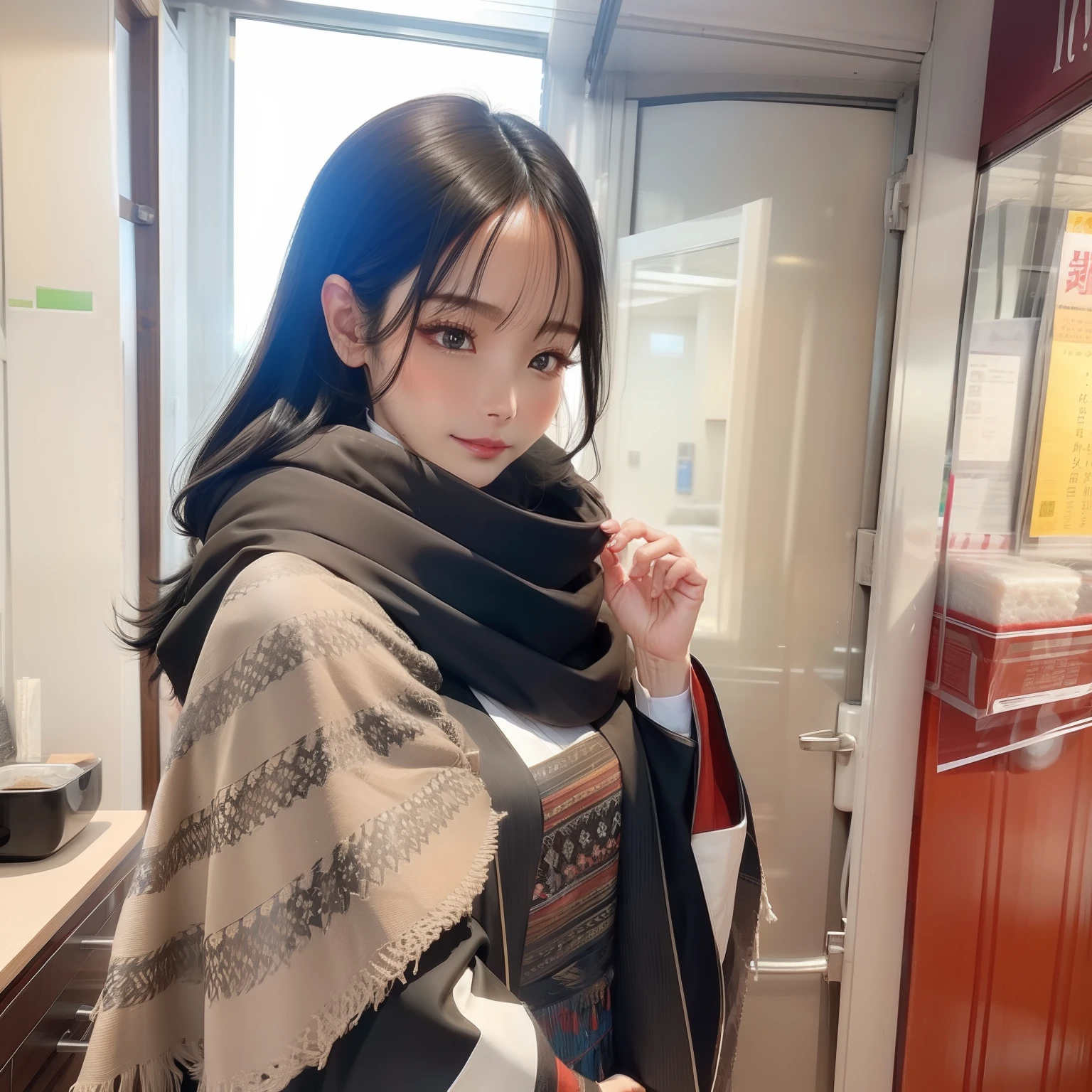 Her black hair shawl,Fascinating。