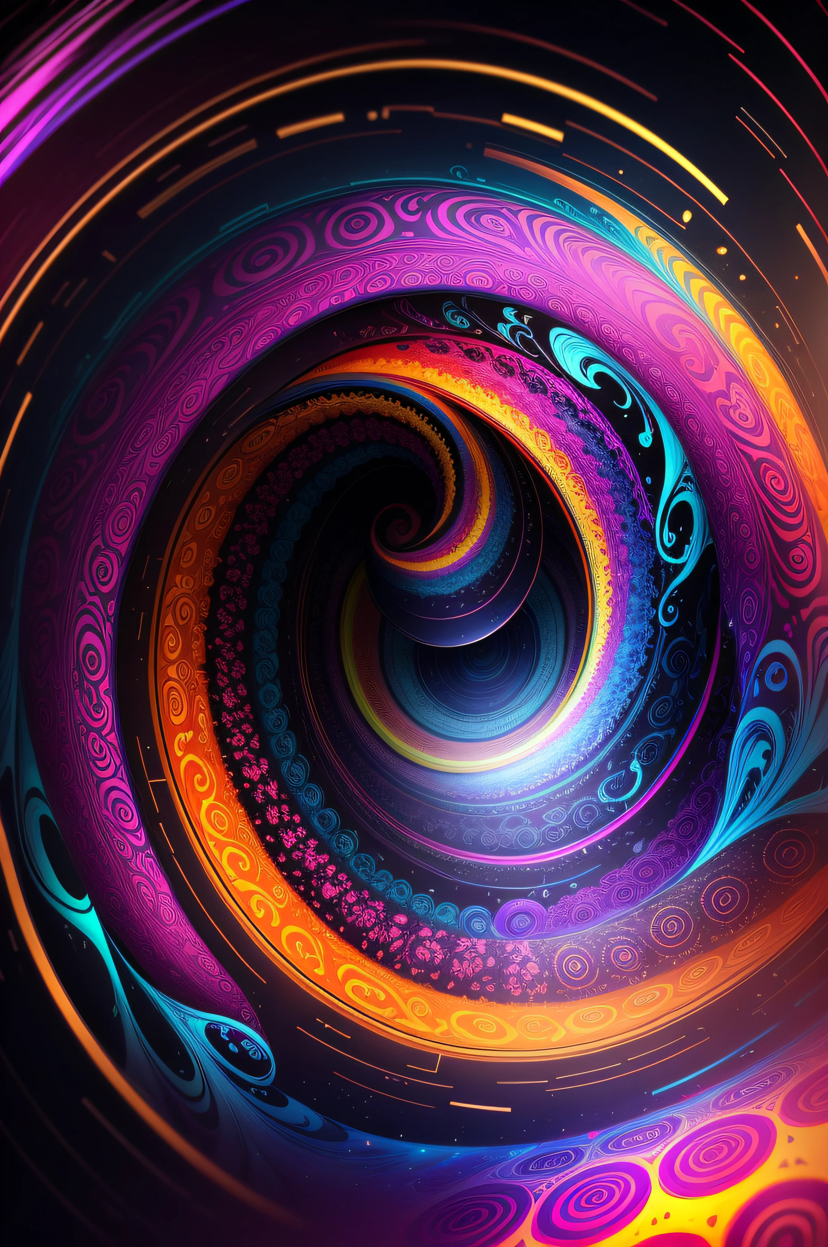 A psychedelic vortex of swirling hues and patterns that leads to a mysterious realm.