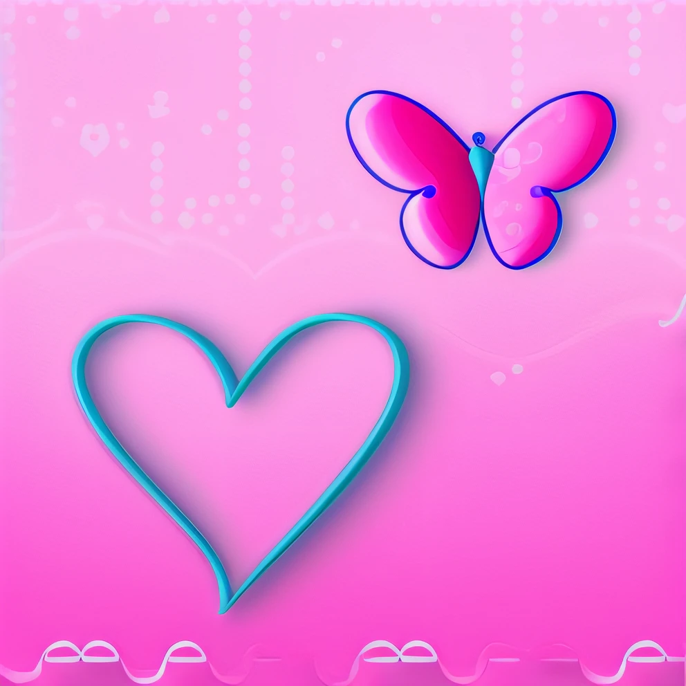 pink heart with a butterfly on it and a pink background, pink hearts in the background, rosa e azul, background is celestial, Cores rosa e azul, aesthetic cute with flutter, azul e rosa, Cores azul e rosa, rosa e azul neon, fundo cor-de-rosa, borboleta, Processado, pink and purple, heartbreaker, cor rosa e azul, [ arte digital, Heart