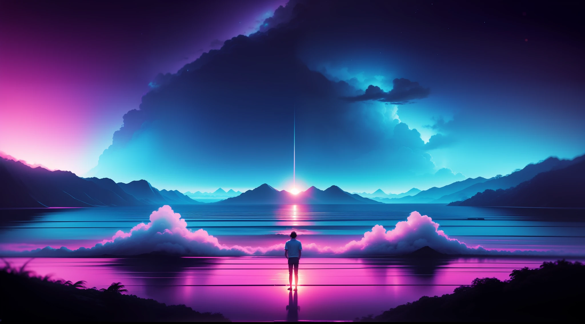 paisagem no estilo retrowave
