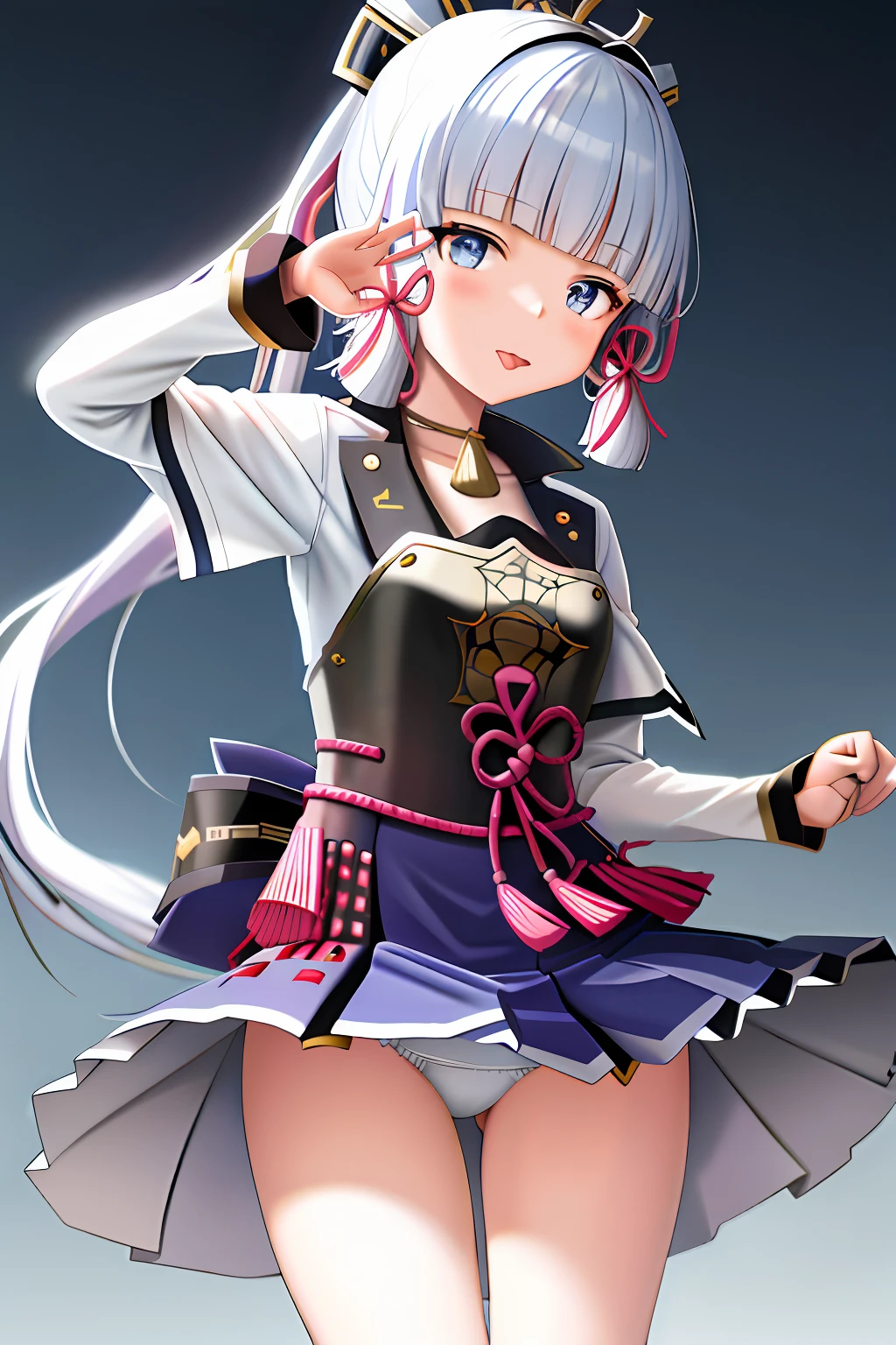 Ayaka Kamisato,the original god,Facing me,recruit,Open-mouthed,Stick out your tongue,drools,Lift the skirt to reveal white panties