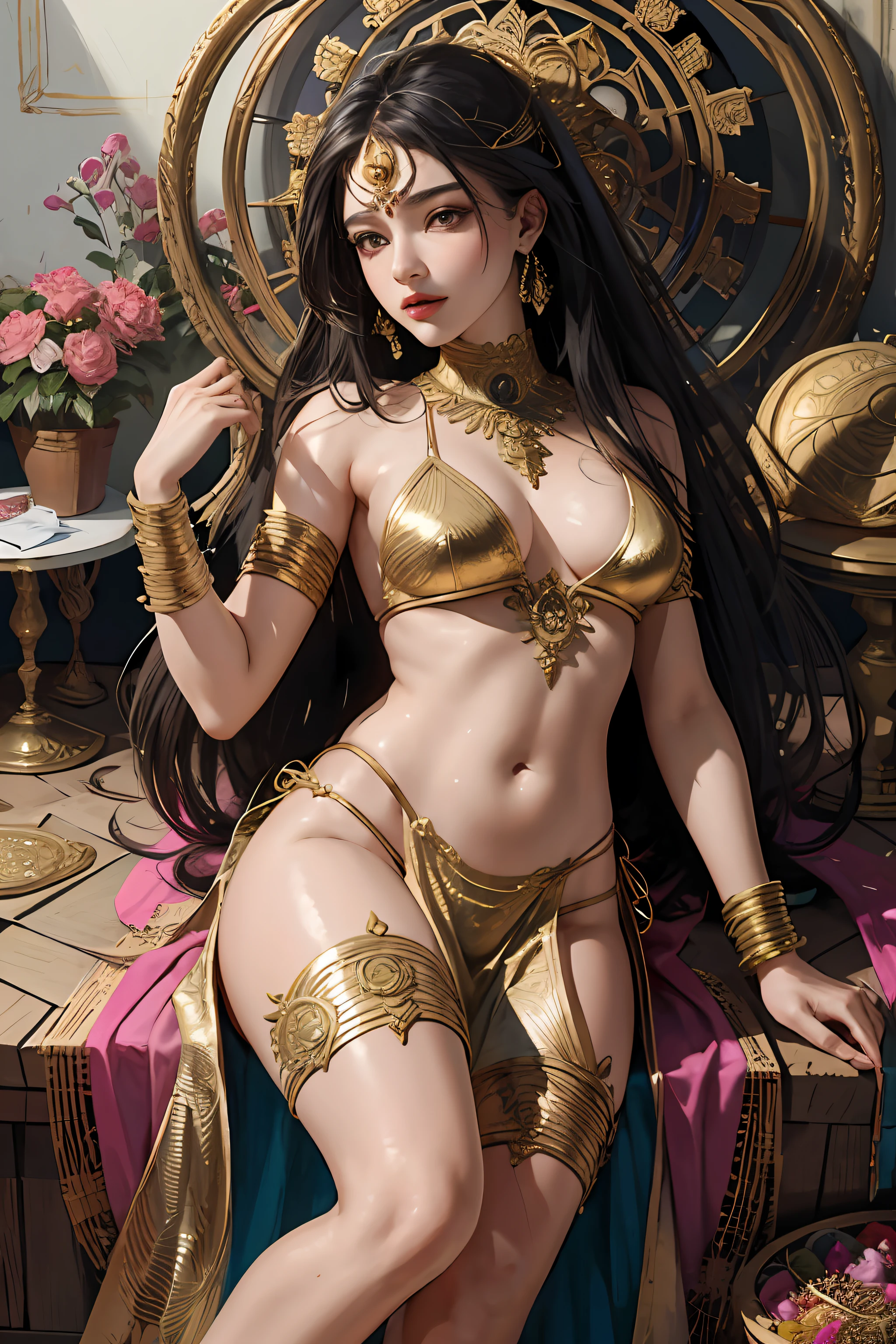 (masterpiece, top quality, best quality, official art, beautiful and aesthetic:1.2), (1woman), Indian goddess durga, wearing saree, extreme detailed,colorful,highest detailed, official art, unity 8k wallpaper, ultra detailed, beautiful and aesthetic, beautiful, masterpiece, best quality, (zentangle, mandala, tangle, entangle) ,holy light,gold foil,gold leaf art,glitter drawing, PerfectNwsjMajic
