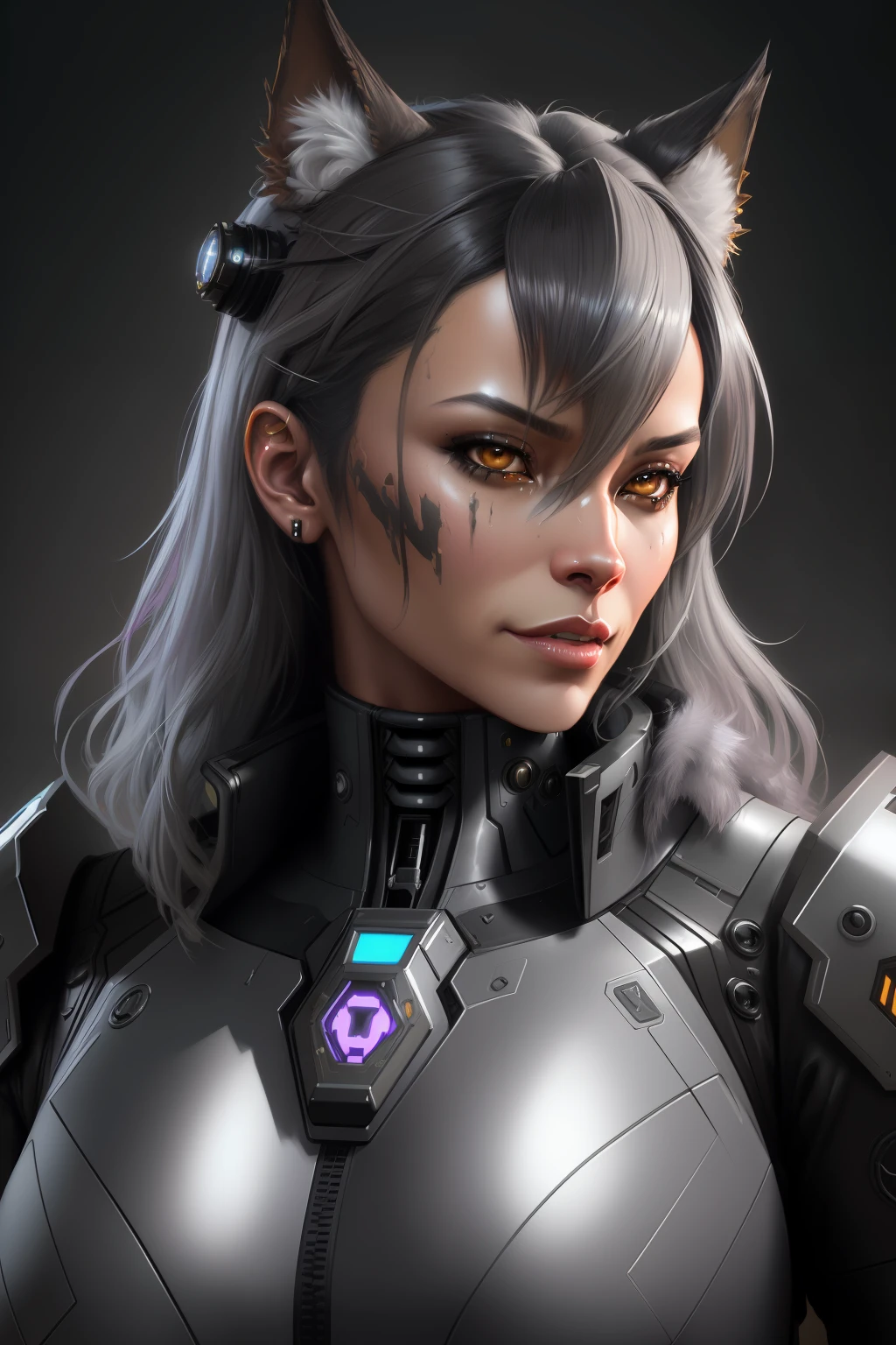 olpntng style, Portrait painting of a cybernetic grey werewolf with power armor, ultra realistic, concept art, intricate details, eerie, highly detailed, photorealistic, octane render, 8 k, unreal engine. art by artgerm and greg rutkowski and alphonse mucha, oil painting, heavy strokes, paint dripping