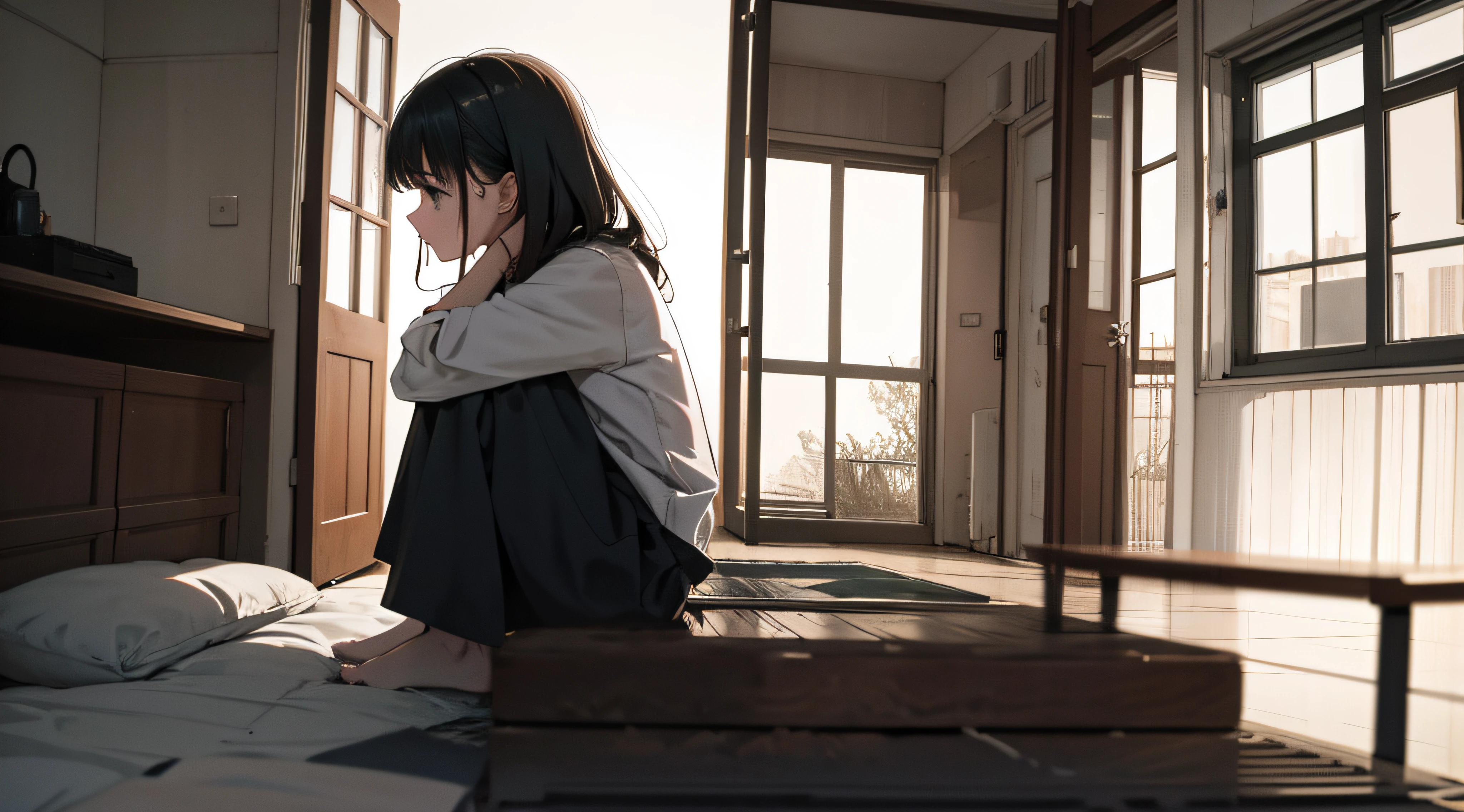 sad girl in home