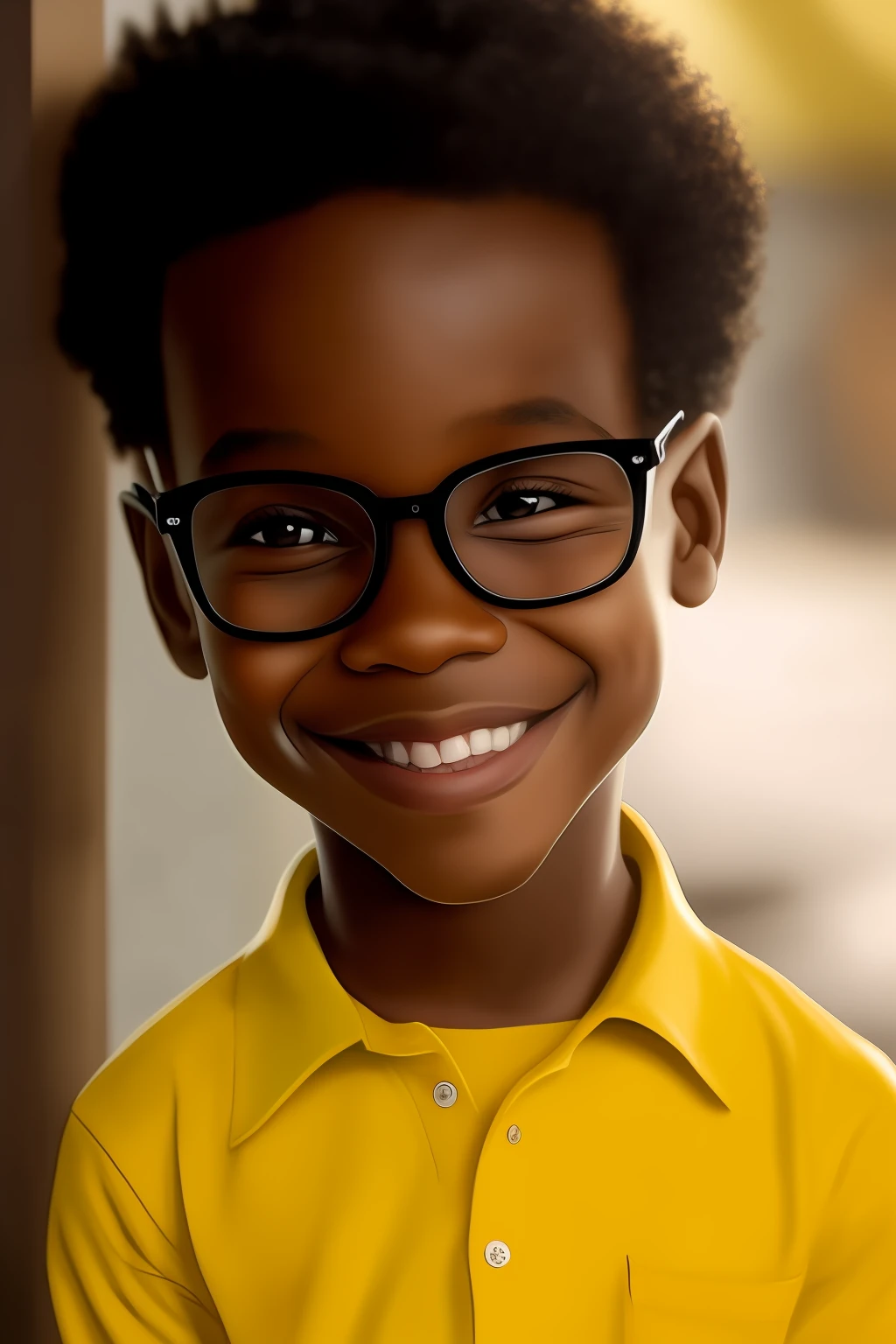 desenho animado, Smiling black  with glasses and a yellow shirt, cabelo liso e curtinho, Caio Castro, Christian Bale, Michael Keaton