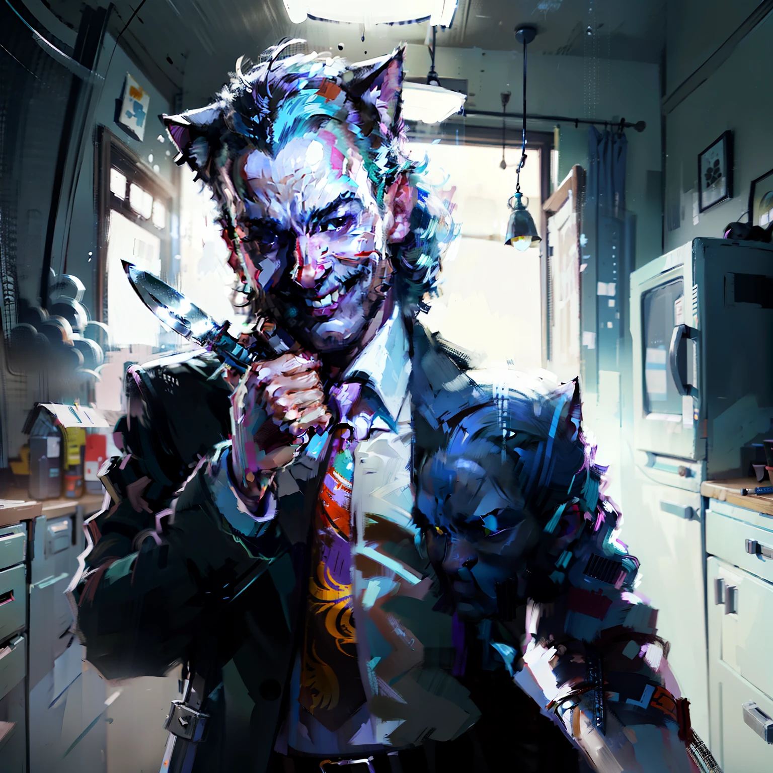 jocker，ssmile，Take a knife，blue hairs，Cat ears，Death smile
