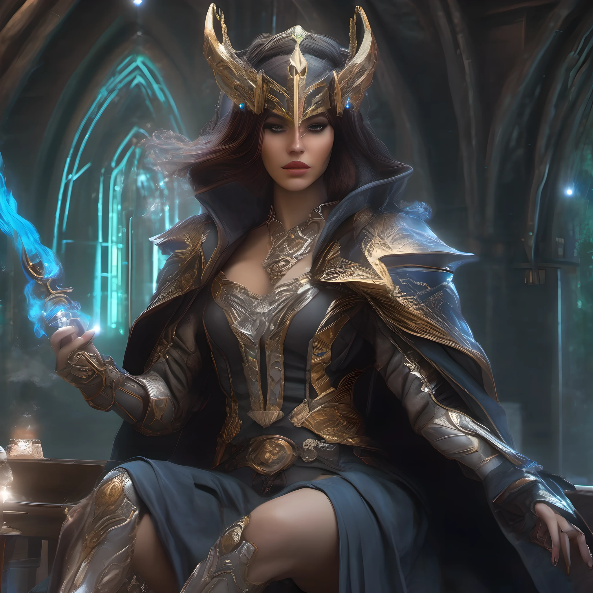 cyberpunk (sorceress:1.2) casting spells wearing armor, robes, cape,
perfect detailed symmetric eyes, detailed gorgeous face, (beautiful hands,
detailed fingers: 1.5), blend fantasy and science fiction together,
techno-mancer inspired by D&D, shadow run, forgotten realms, wizards of
the sword coast, fantasy flight, 8k uhd, dslr, Rembrant lighting, high quality