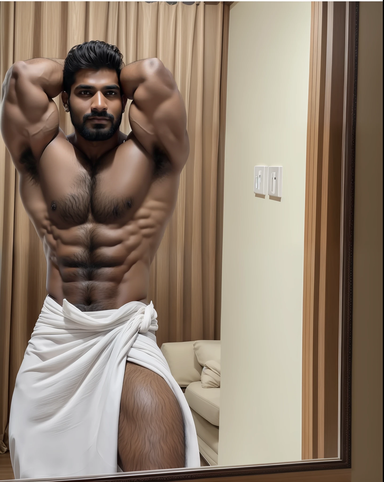 Indian men ,flow less skin,hairy body,hairy chest, muscular sexy body,8k,ultra realistic real