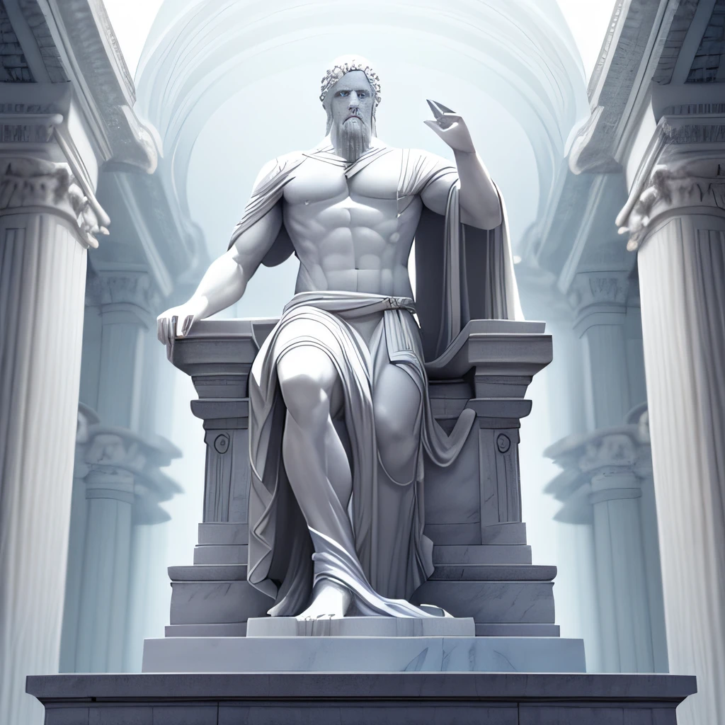 A realistic statue of white marble, grego de corpo inteiro, Strong god wearing a ghostly toga, fundo neutro, Moody, , fotorrealista, cinematographic scene, super detalhada, Hiper realista, luzes brilhantes, fundo preto,studio dark,  8 mil