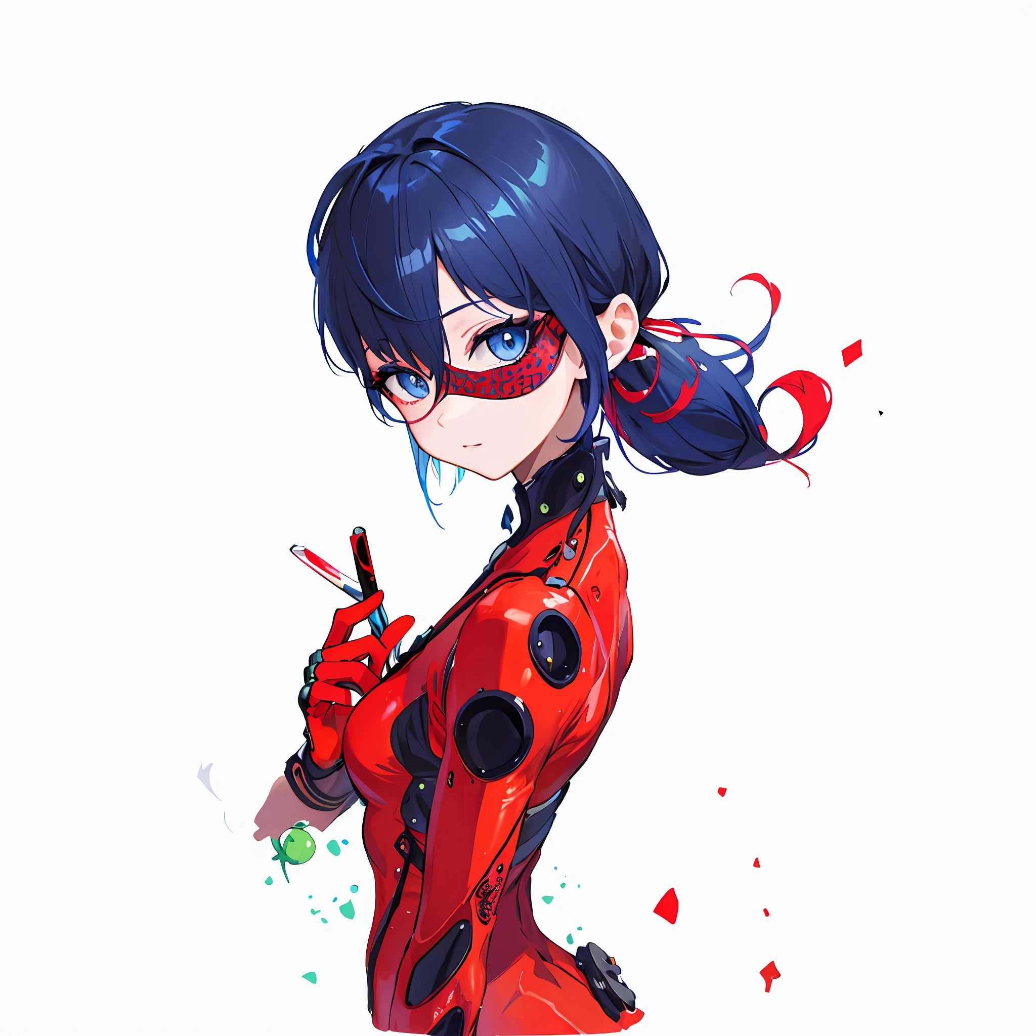 Masterpiece,Best Quality,Extremely exquisite green pupils,Round spotted one-piece on a red background，Correct arm structure，
