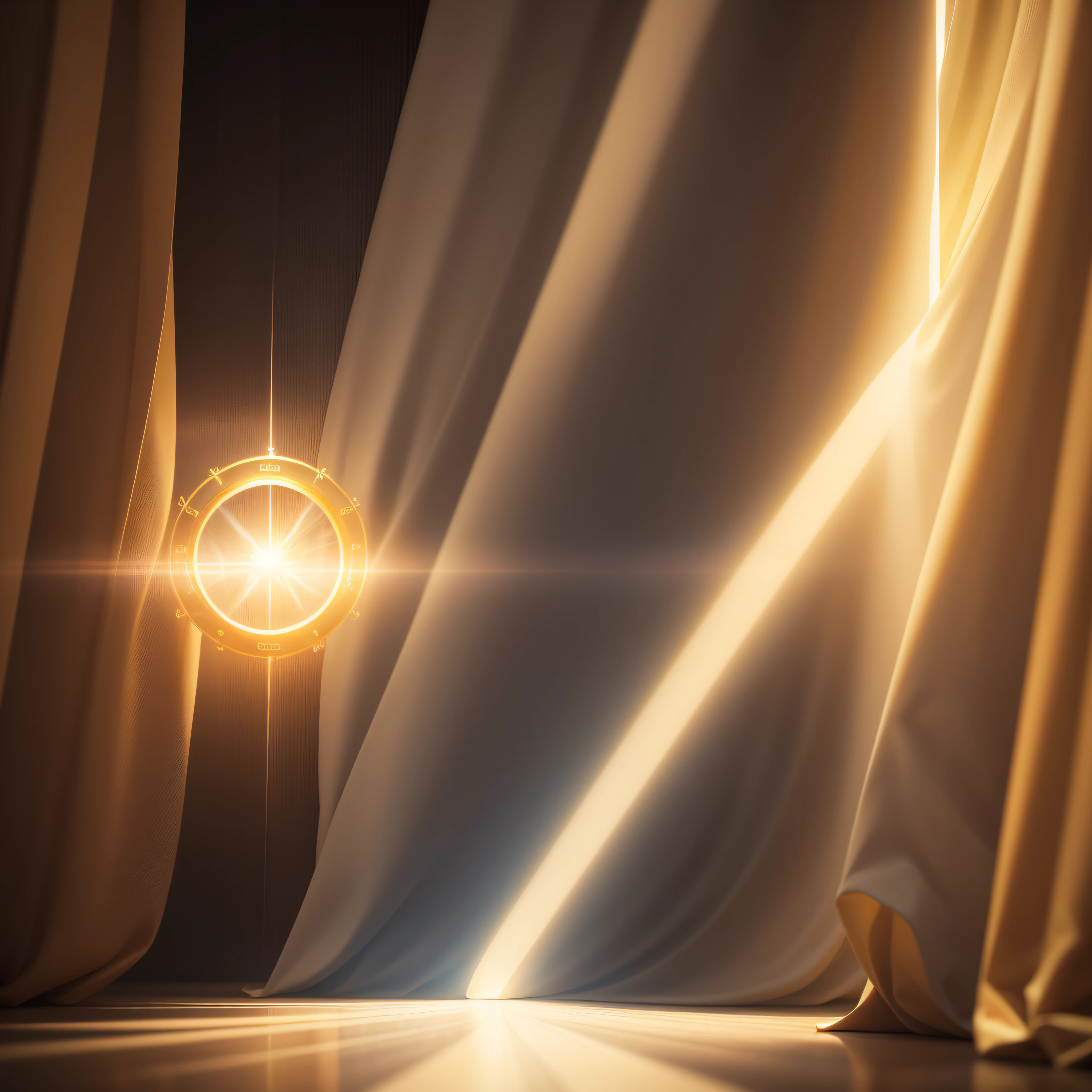 A column of light coming out from inside a golden and white halo that shines brightly and has an aura in the colors of the rainbow. Fundo totalmente preto para destacar e contrastar a figura. Image with 300dpi resolution, estilo logomarca, contrasting lighting between the figure and the background, imagem interessante e chamativa, Hyper detailed and very high resolution, imagem vetorial. Imagem centralizada, proportion Aurea, simetria, fundo preto