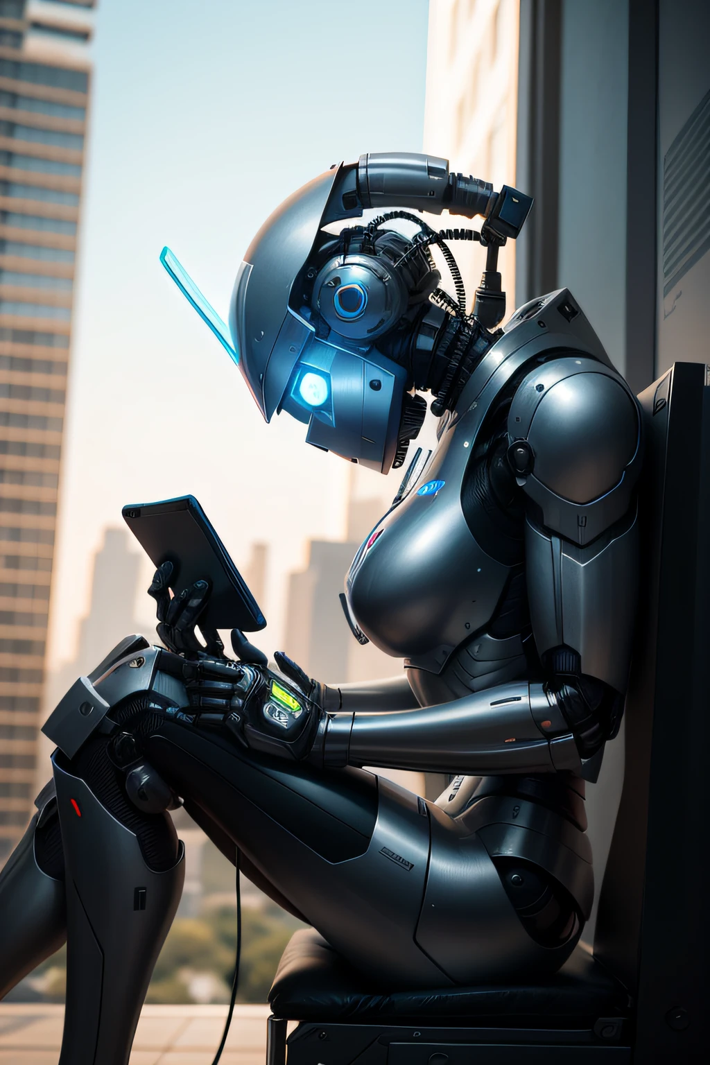 Robot with cell phone in hand