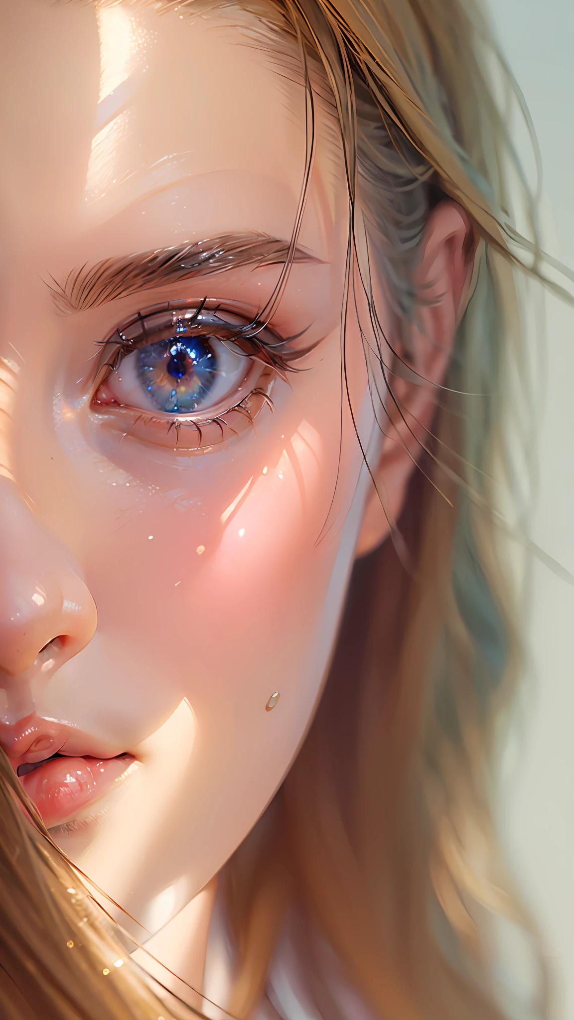 (Photorealistic:1.4), (Masterpiece, side-lighting, fine detailed beautiful eyes: 1.2), Masterpiece*Portrait, Realistic, 3D face, Glowing eyes, Shiny hair, Glossy glossy skin, Solo, embarressed, (midriff),
