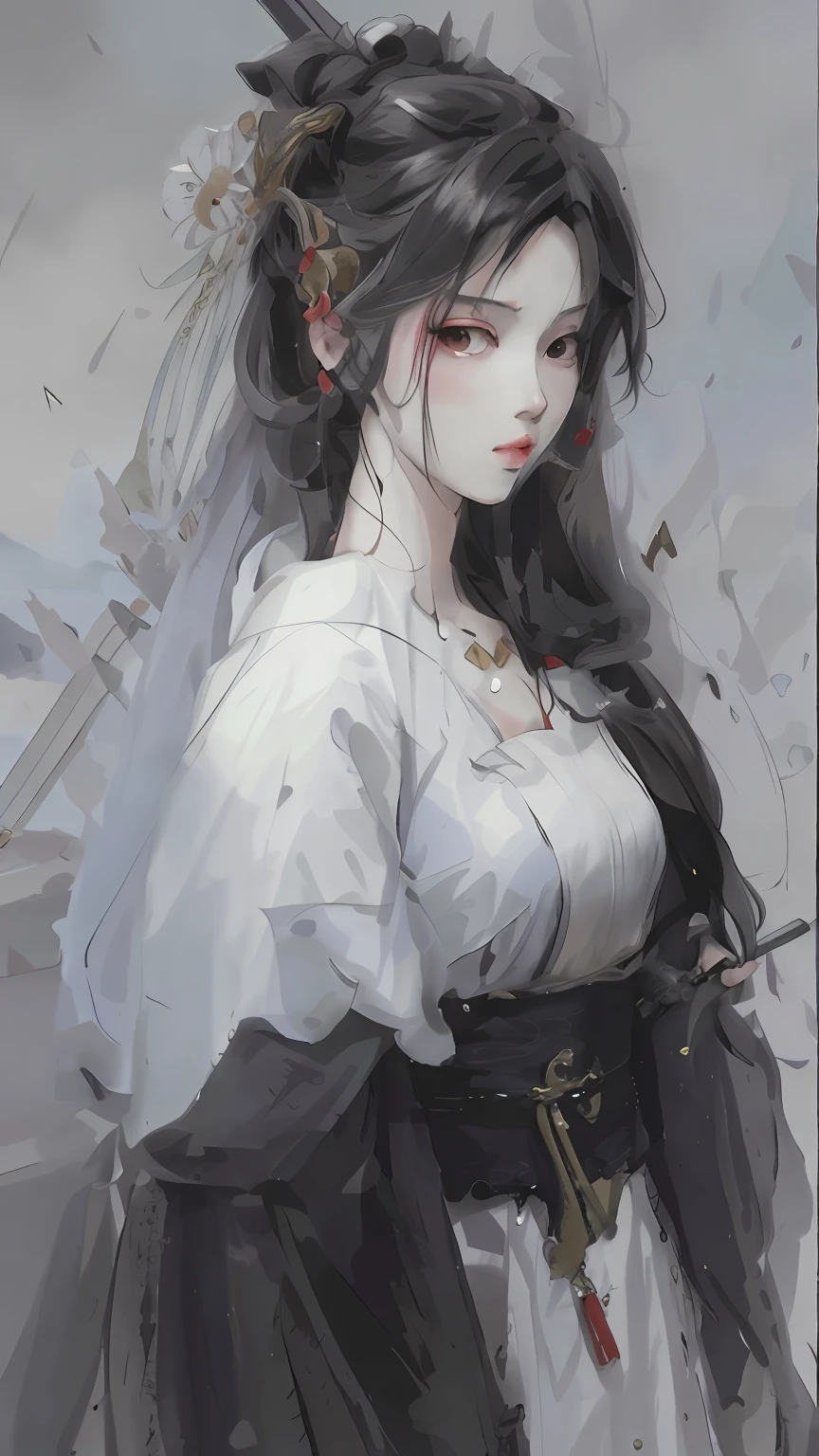 drawing of a woman with a sword in her hand, Guviz-style artwork, Guviz, Guweiz in Pixiv ArtStation, Guweiz on ArtStation Pixiv, guweiz masterpiece, Beautiful character painting, by Yang J, wlop rossdraws, made with anime painter studio, drawn in anime painter studio
