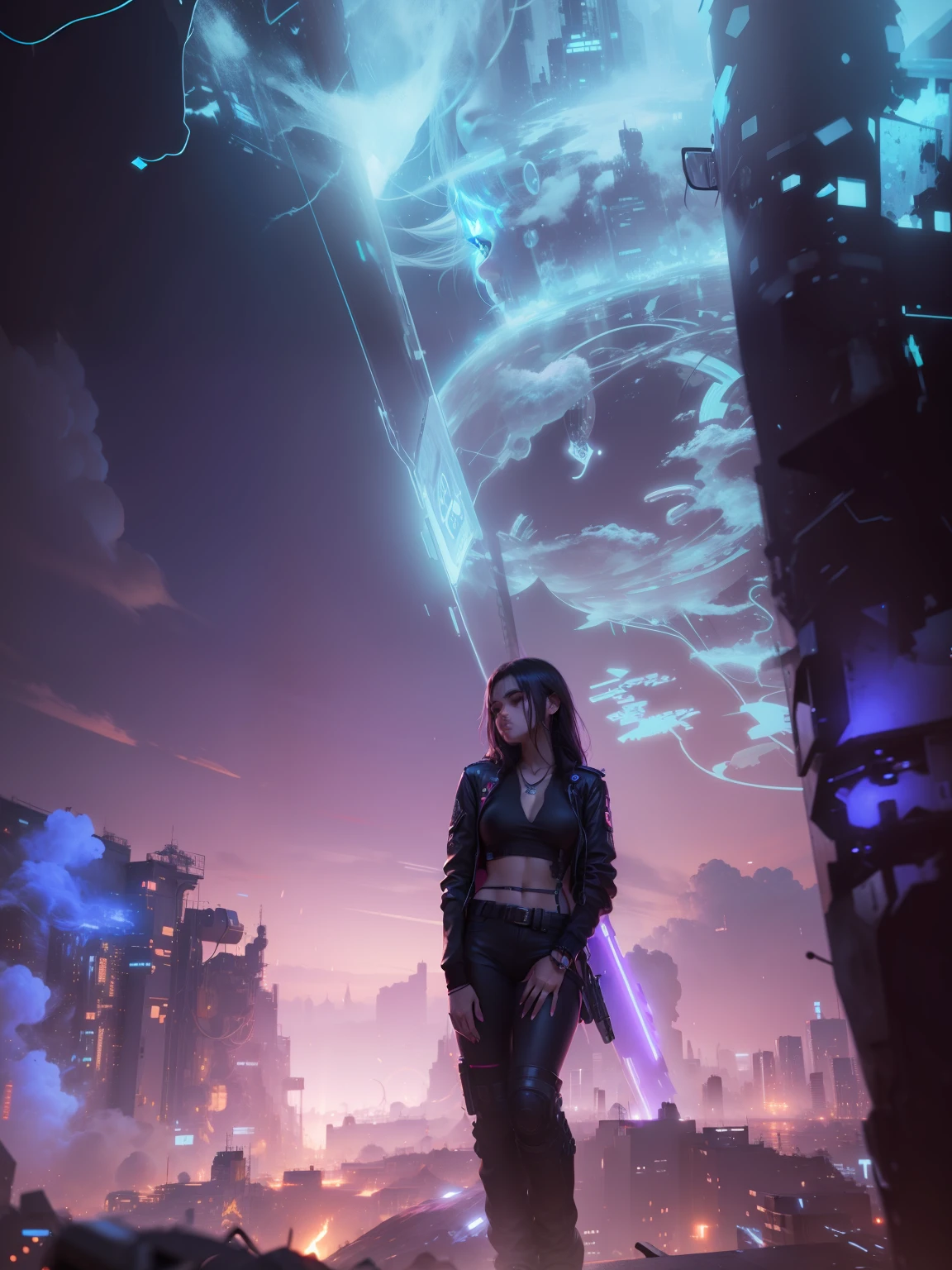 Change background  cyberpunk cute girl, 8k, ultra realistic