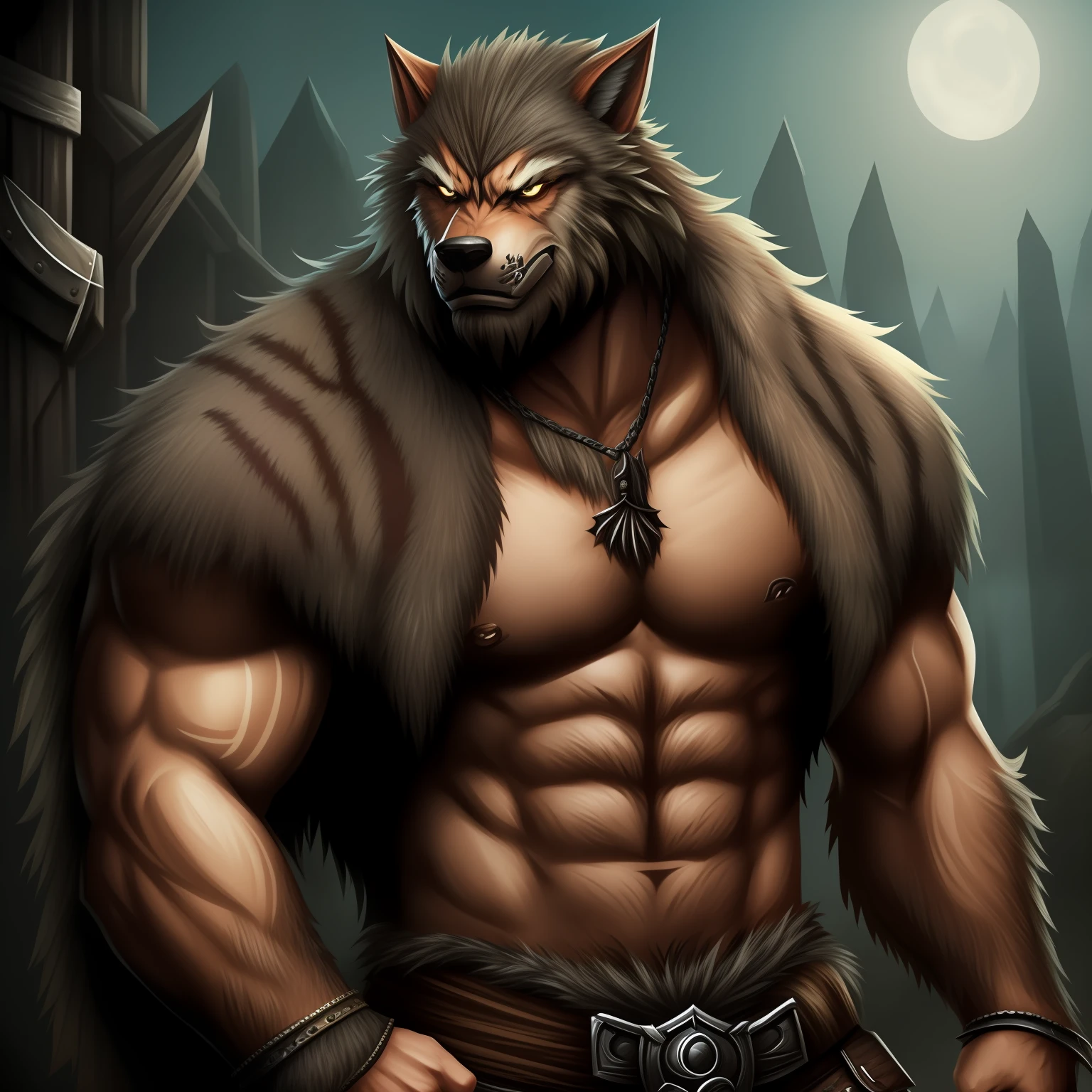 (1manly:1.3), solo, gnoll werewolf