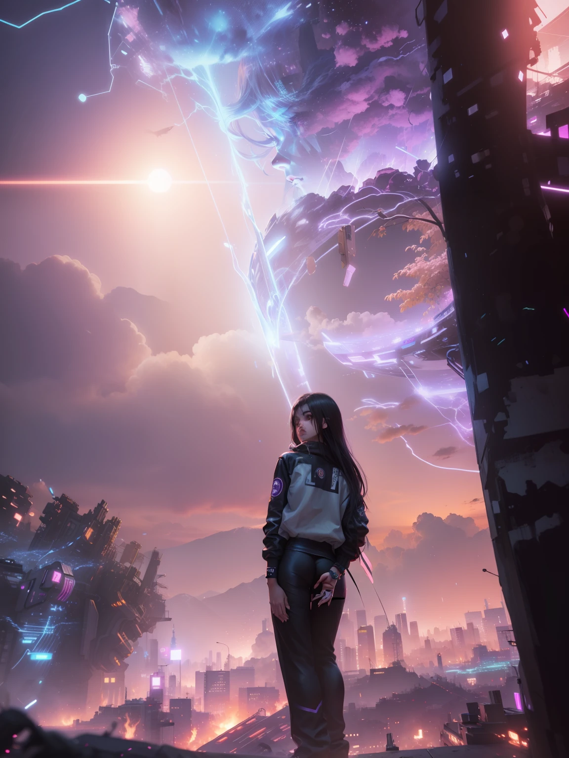 Change background cyberpunk cute girl, 8k, ultra realistic