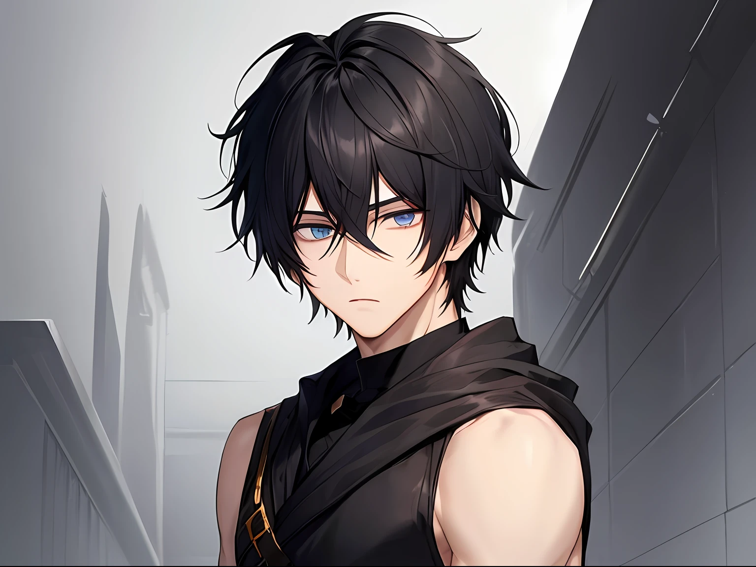 Change his hair to and eyes to black