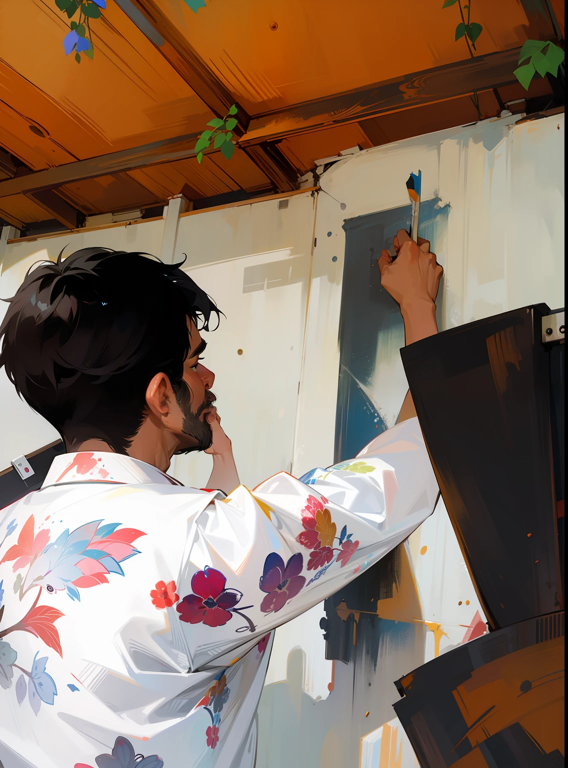 A men painting on a wall digital art