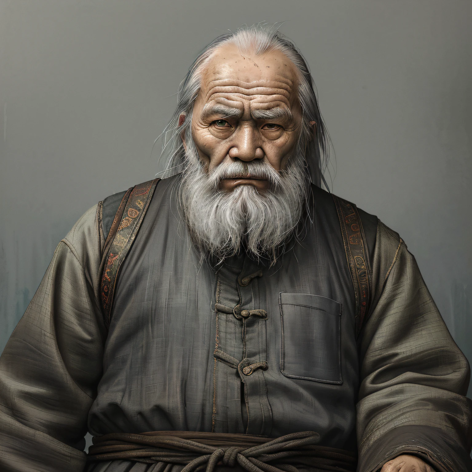 Portrait of an old man in China，ragged attire，（Overwhelming fatigue）），age wrinkles，concept-art，Oil painting，Moody gray，Tenacity style style Alexei Savlasov，Ivan Shishkin，Ilya Repin，highly  detailed，documentary photography， press photography， Pulitzer Prize-winning essays， Frankness，