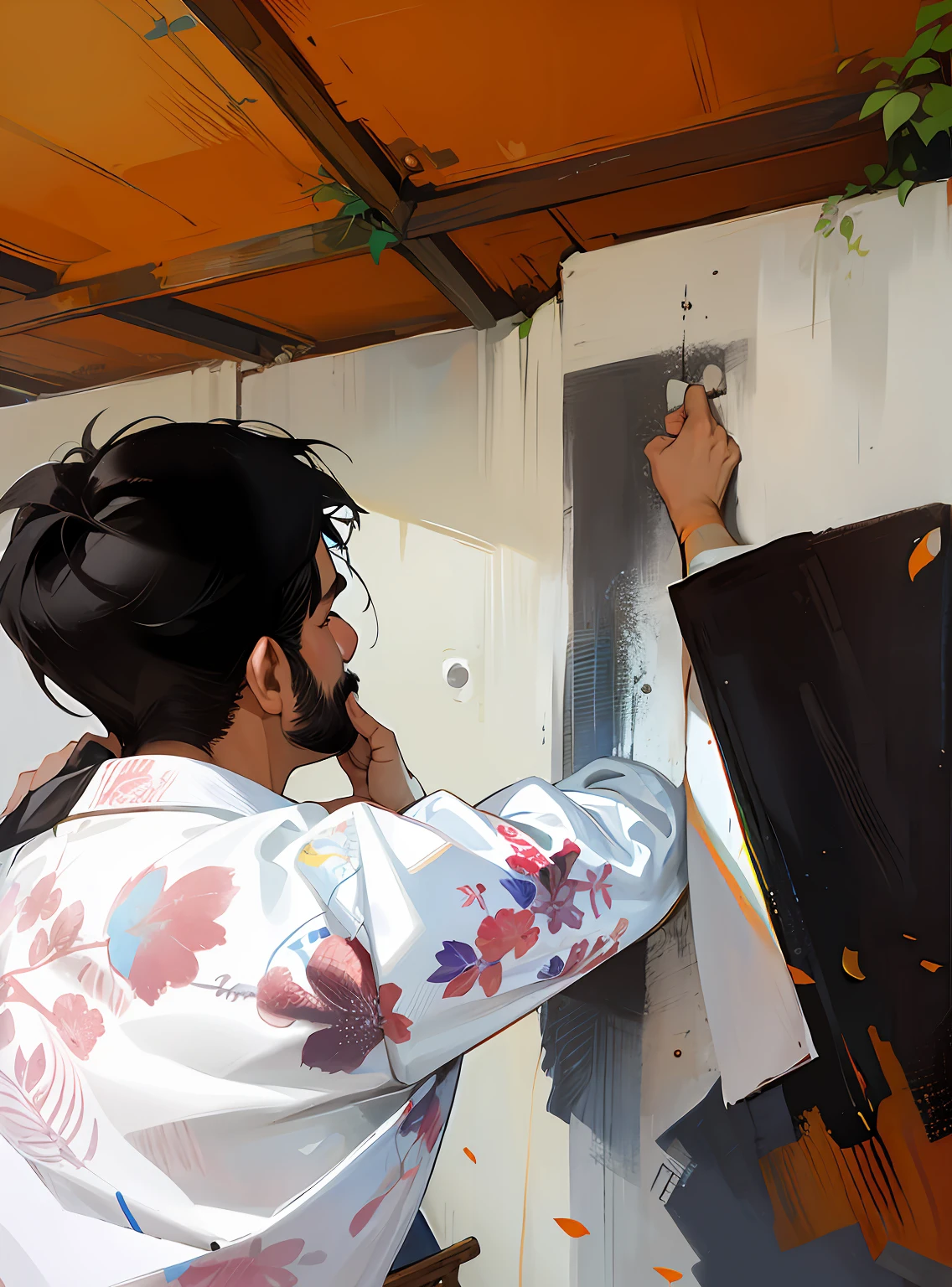 there is a man that is painting on a wall with a brush, ditigal painting, paiting, best painter in the world, painting come to life, detailed paintings, realist painting, detailed realism painting, painting, professional master piece, painting, wall painting, an airbrush painting, dital painting, detailed realism in painting, painting for a wall, painting art