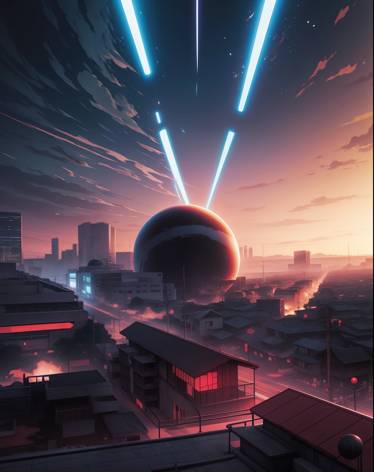 Akira anime manga ,blame sphere , thech sphere, in town center anime style, neon