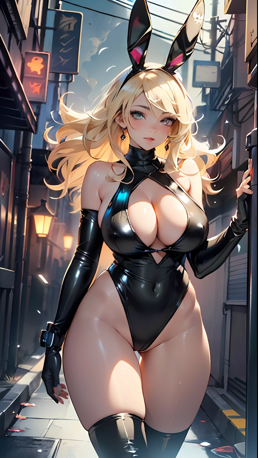 cute bunny girl,(((1girl))),((anime bunny girl with extremely cute and beautiful blonde hair walking seductively down the street)),(((bunny girl,anthro furry cute,bunny-girl))),(((bunny ears,bunny ears on head,big bunny ears))),


(large breasts:1.4),saggy breasts,(((blonde hair:1.35,colored inner hair,ear breathing,long hair))),((heterochromia,eye1 green eye2 orange,perfect eyes,upturned eyes:1.3,beautiful detailed eyes,finely detailed beautiful eyes:1,big highlight on eyes:1.2,slanted eyes)),((fat)),(((lustrous skin:1.5,bright skin: 1.5,skin tanned,shiny skin,very shiny skin,shiny body,plastic glitter skin,exaggerated shiny skin))),(spider lower abdomen,narrow waist,wide hip,athletic body,inflated legs,delicate detailed fingers,detailed body,detailed arms,human hands,(detailed face)),

cute,slutty,seductive,erotic,(((nsfw))),

(((slingshot swimsuit))),(((huge cleavage))),(detailed outfit,detailed clothes),

(dynamic pose:1.0),solo focus,embarrassed,centered,scale to fit dimensions,Rule of thirds,

outdoors,((night view)),(cyberpunk night street Background: 1.5,dark sky,alleyway,lonely alley,thick clouds,detailed background:1.25),

(best quality),(high resolution),(sharp focus),(ultra detailed),(extremely detailed),(extremely high quality artwork),8k_wallpaper,(extremely detailed CG 8k),(very fine 8K CG),((hyper super ultra detailed perfect piece)),flawless,(((masterpiece))),illustration,vibrant colors,(intricate),High contrast,Selective lighting,Double exposure,HDR (High Dynamic Range),Post-processing,Background blur,