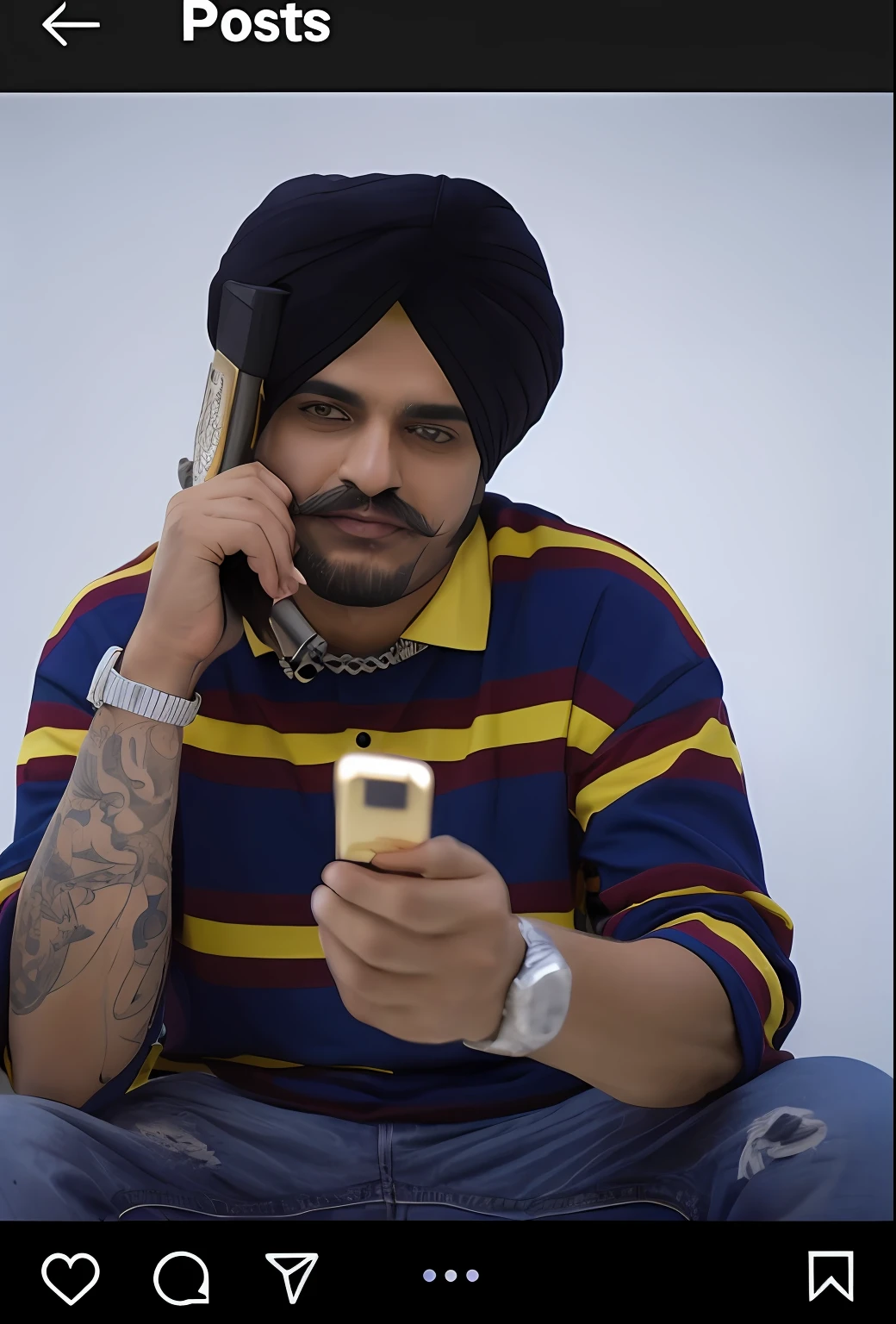 arafed man sitting on a bed talking on a cell phone, dr zeus, new song, photo from a promo shoot, still from a terence malik film, promotional shot, photo shoot, looking at his phone, promo shoot, holding a very advance phone, still from a music video, taken in the early 2020s, * colour splash * turban beard and moustache background change full 4k clear face with beard and moustache background shoud be changed background can be changed