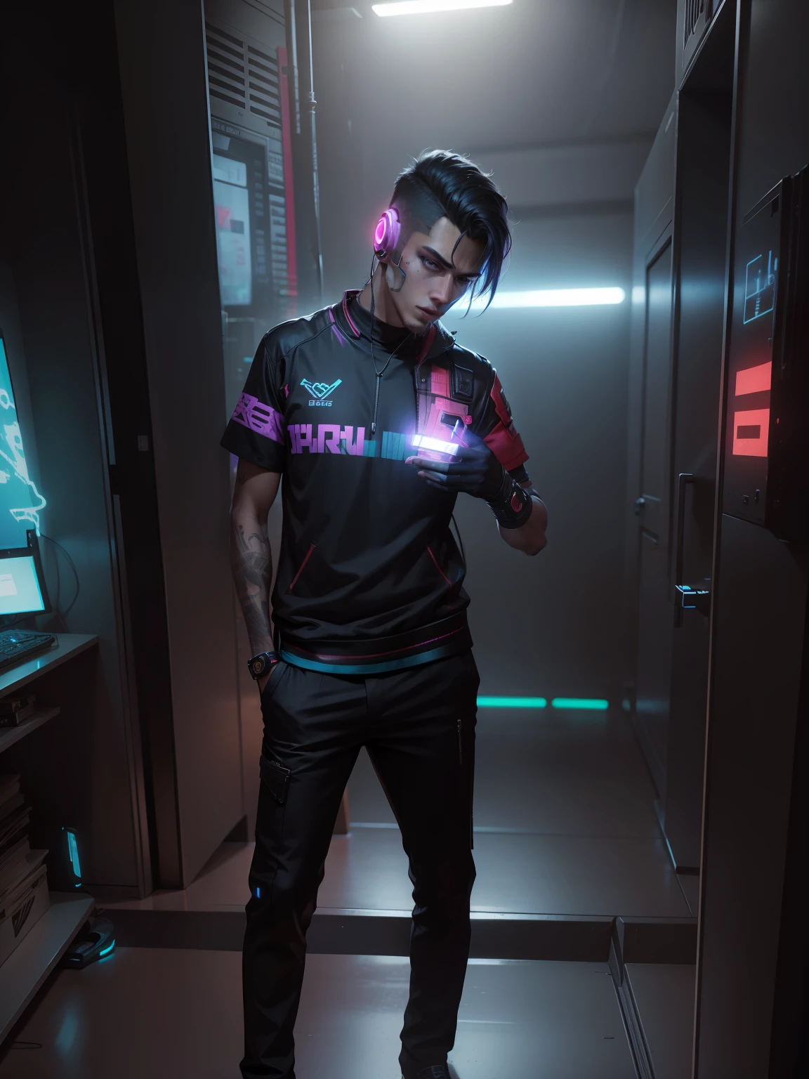 Change background to  cyberpunk handsome boy, realistic, 8k