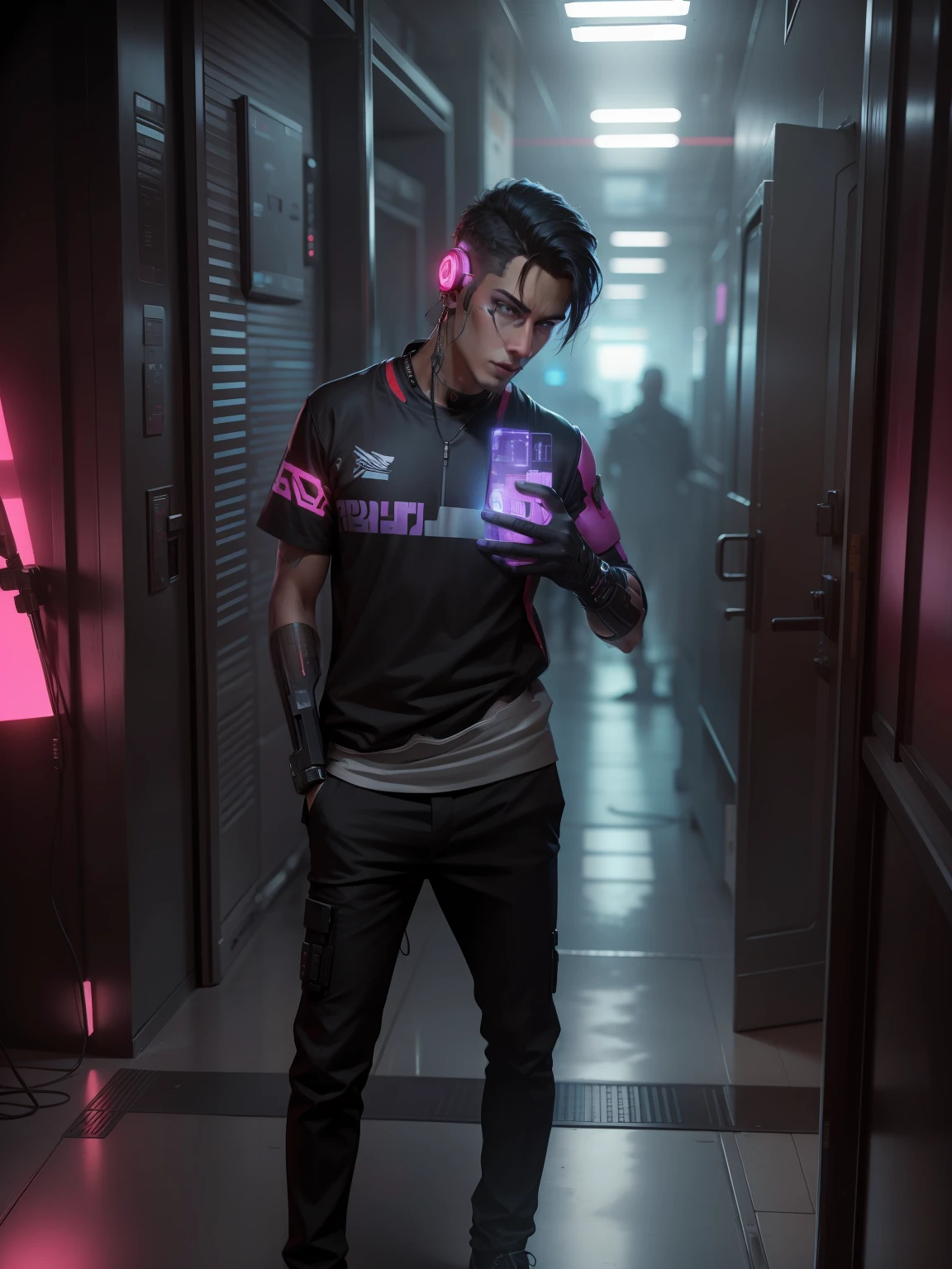 Change background to  cyberpunk handsome boy, realistic, 8k