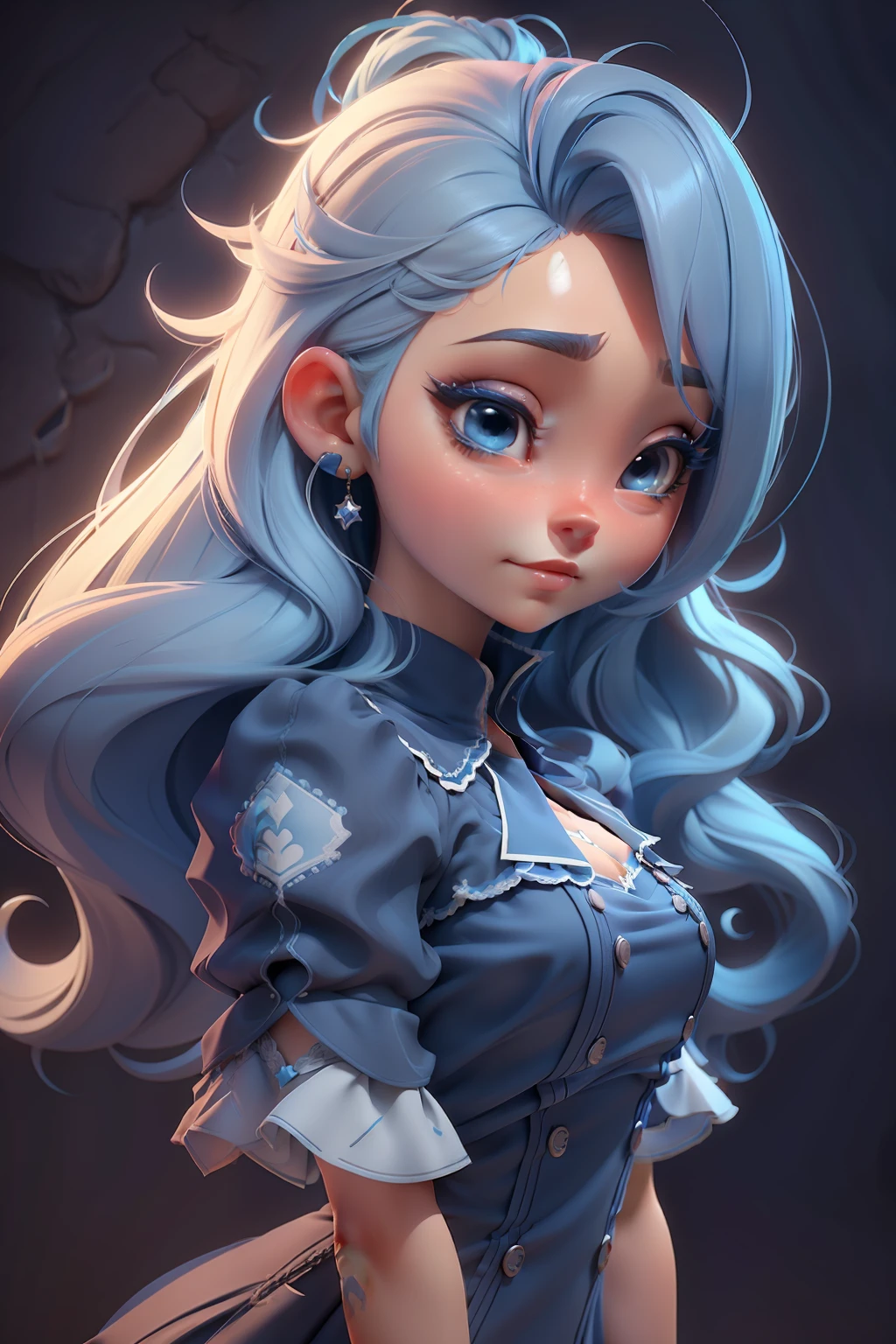 um close up de uma boneca com cabelo azul e um vestido azul, 3 d render stylized, Anime estilizado, personagem de fantasia hiperdetalhado, 3D estilizado, Anime estilo 3D, stylized as a 3d rendering, render de uma menina anime 3d bonito, 3 d render arte do caractere 8 k, 3d rendering stylized, painting digital adorable