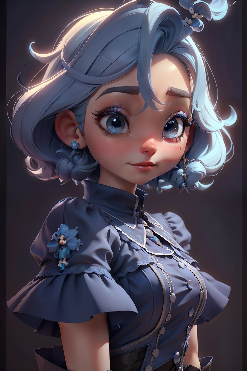 um close up de uma boneca com cabelo azul e um vestido azul, 3 d render stylized, Anime estilizado, personagem de fantasia hiperdetalhado, 3D estilizado, Anime estilo 3D, stylized as a 3d rendering, render de uma menina anime 3d bonito, 3 d render arte do caractere 8 k, 3d rendering stylized, painting digital adorable