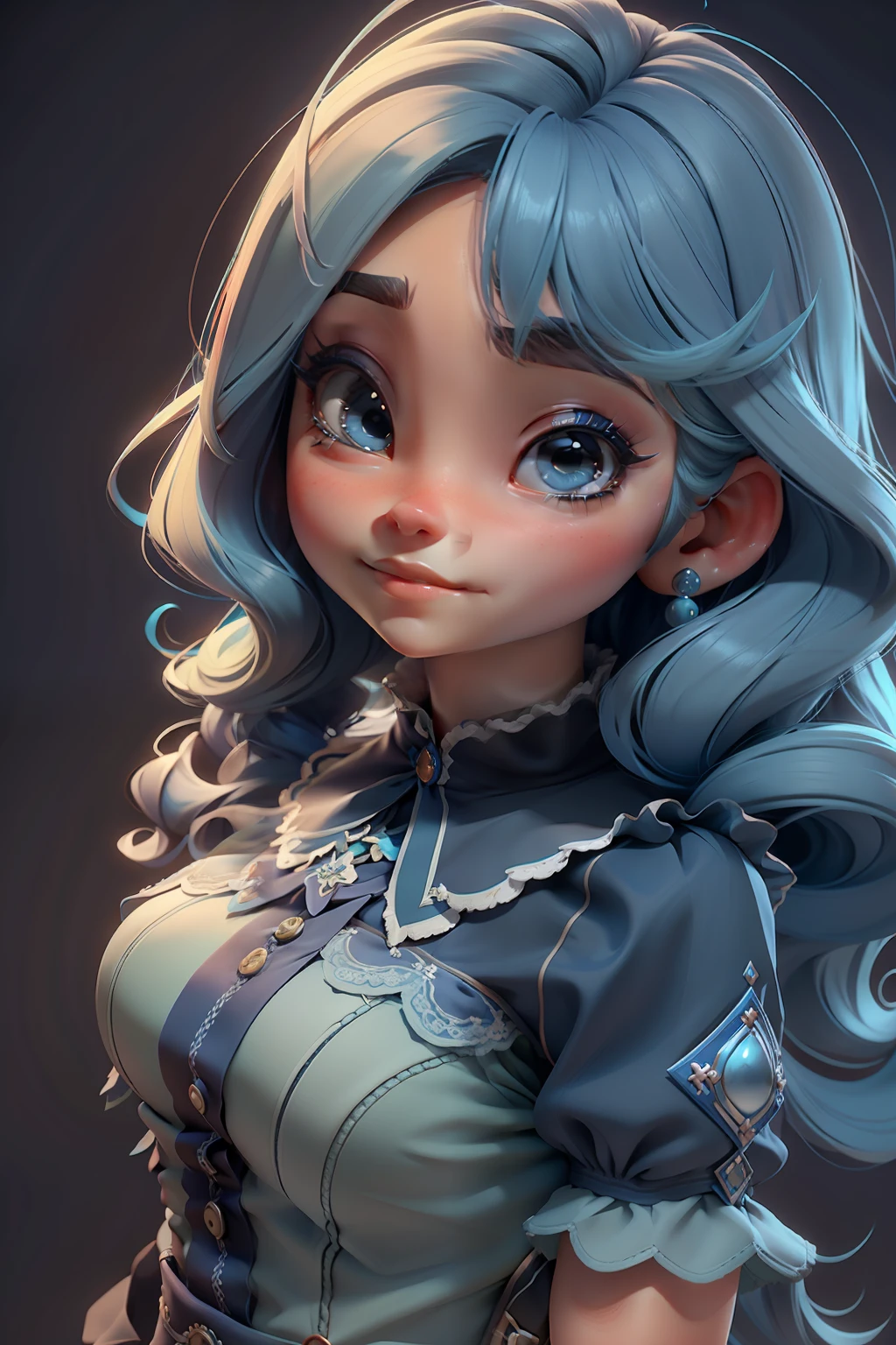um close up de uma boneca com cabelo azul e um vestido azul, 3 d render stylized, olhos verdes,Anime estilizado, personagem de fantasia hiperdetalhado, 3D estilizado, Anime estilo 3D, stylized as a 3d rendering, render de uma menina anime 3d bonito, 3 d render arte do caractere 8 k, 3d rendering stylized, painting digital adorable