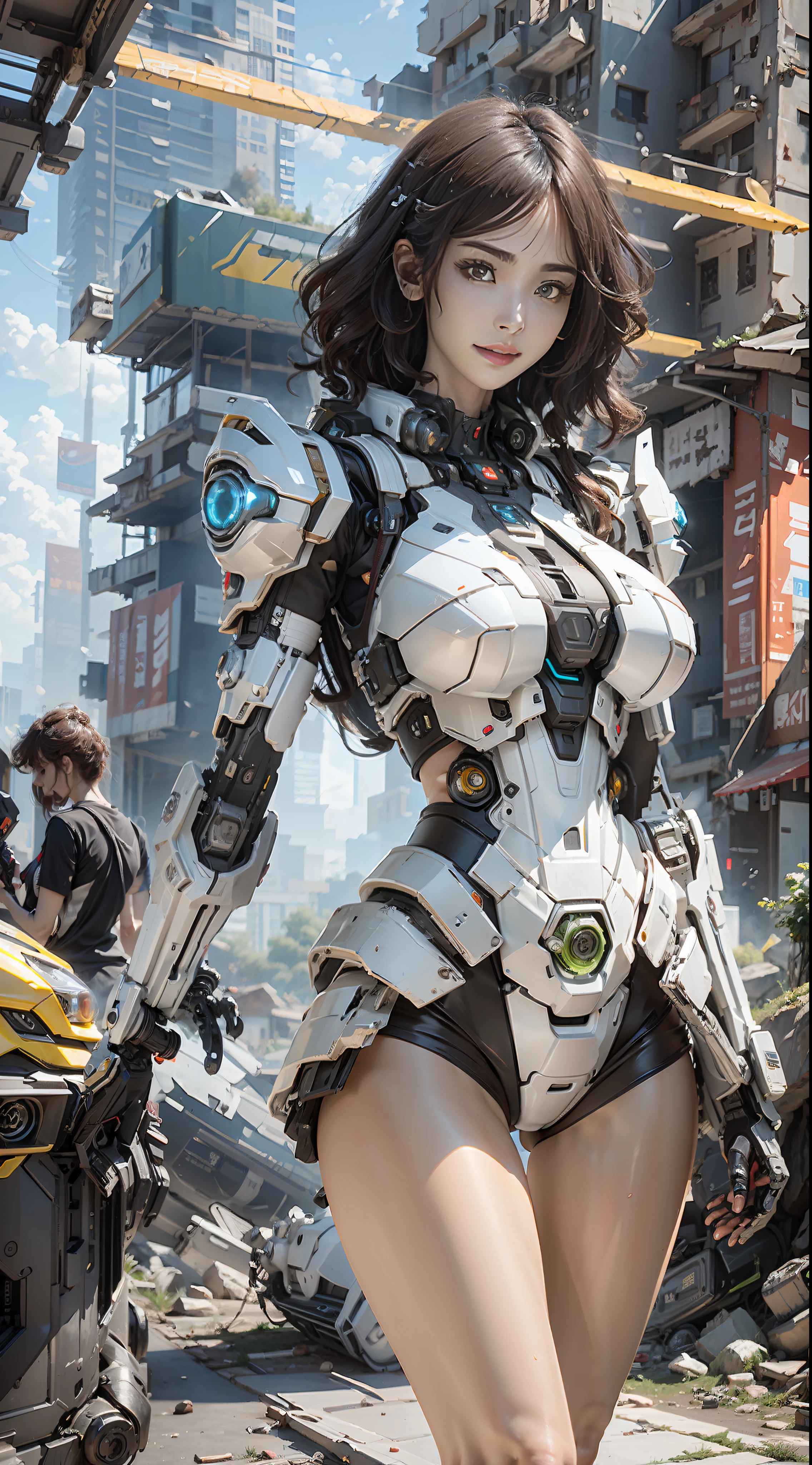 ((Best quality)), ((masterpiece)), (highly detailed:1.3), 3D,Shitu-mecha, beautiful cyberpunk women with her mecha in the ruins of city from a forgoten war, ancient technology,HDR (High Dynamic Range),Ray Tracing,NVIDIA RTX,Super-Resolution,Unreal 5,Subsurface scattering,PBR Texturing,Post-processing,Anisotropic Filtering,Depth-of-field,Maximum clarity and sharpness,Multi-layered textures,Albedo and Specular maps,Surface shading,Accurate simulation of light-material interaction,Perfect proportions,Octane Render,Two-tone lighting,Low ISO,White balance,Rule of thirds,Wide aperature,8K RAW,Efficient Sub-Pixel,sub-pixel convolution,luminescent particles,light scattering,Tyndall effect