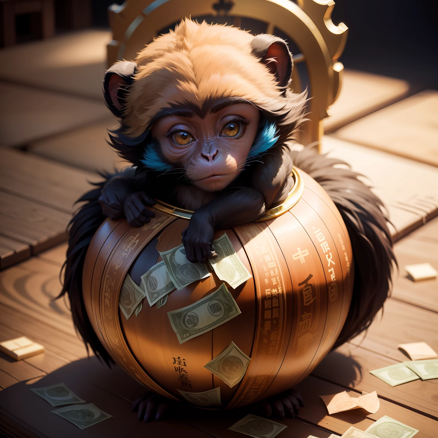 A monkey holding a bunch of money, tmasterpiece, Best quality at best, top Quority, 超高分辨率, 8k HDR, 8k 壁纸, hugefilesize, Complicated details, tack sharp focus, realisticlying, Delicate, astounding, CG, finedetail, Beautiful details, rich colourful, tmasterpiece, best qualtiy, top Quority, 超高分辨率, 8k HDR, 8k 壁纸, hugefilesize, intricately details, tack sharp focus, realisticlying, Delicate, astounding, CG, finedetail, beautifuldetails,extremely colorful,