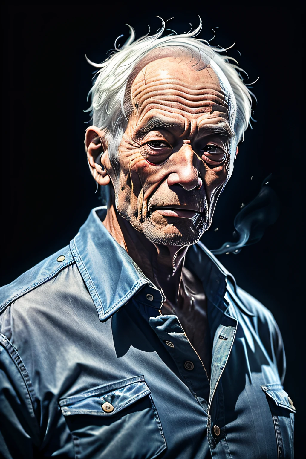 Portrait of an old man in China，age wrinkles，documentary photography， press photography， Pulitzer Prize winner，yang08k， photography of， big breasts beautiful， with black background， rich colourful， realisticlying，tmasterpiece，top-quality，best qualityer，offcial art，Beautiful and beautiful，